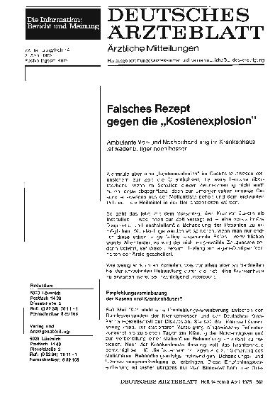 Vorschauseite 1: Falsches Rezept gegen die „Kostenexplosion“ (Teil 1)