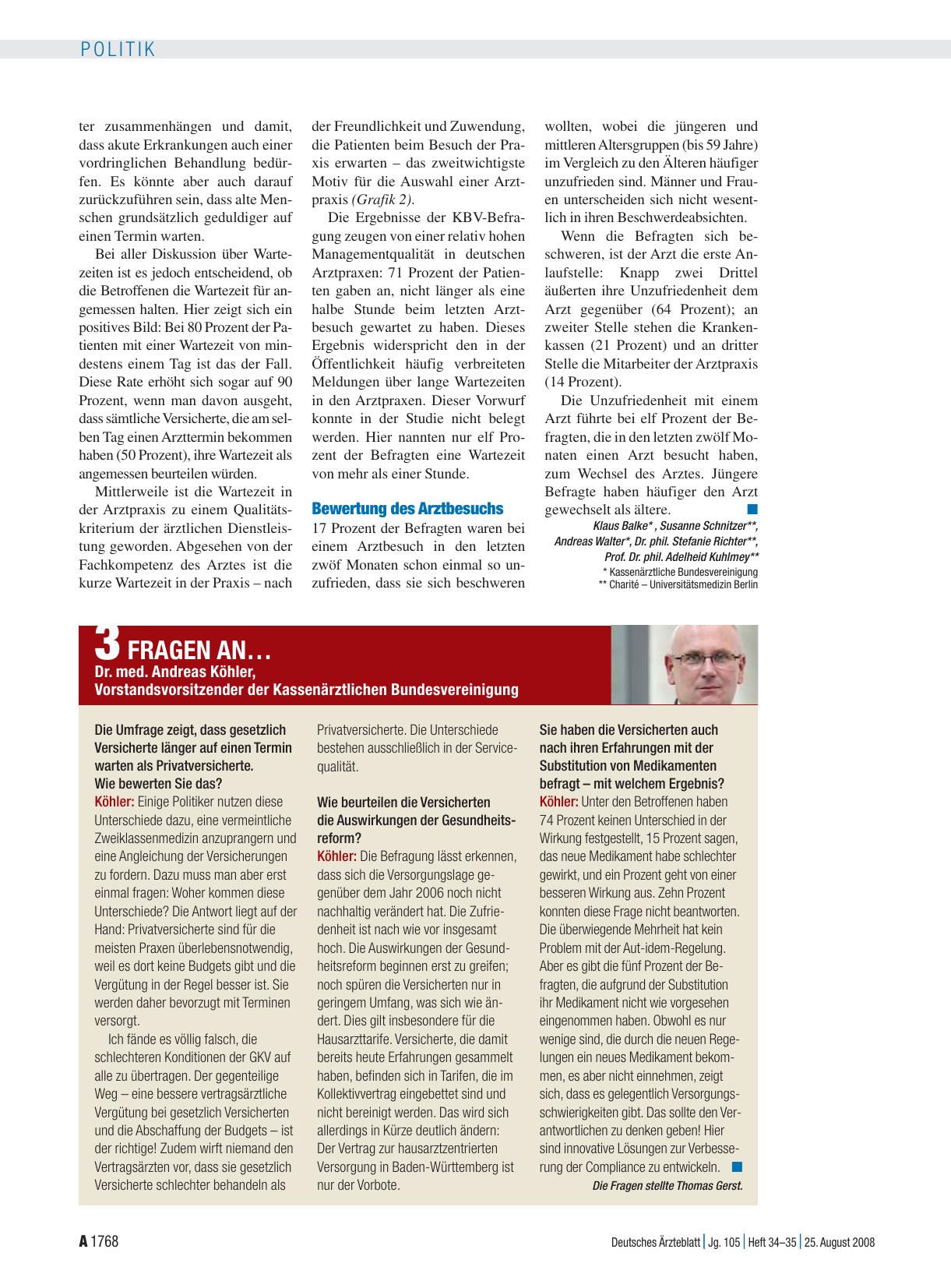 Vorschauseite 1: 3 Fragen an… Dr. med. Andreas Köhler, Vorstandsvorsitzender der Kassenärztlichen Bundesvereinigung