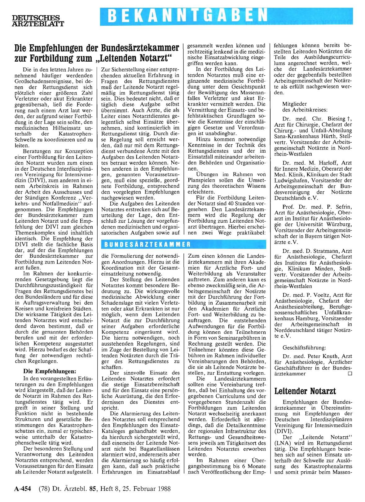Vorschauseite 1: Die Empfehlungen der Bundesärztekammer zur Fortbildung zum „Leitenden Notarzt“