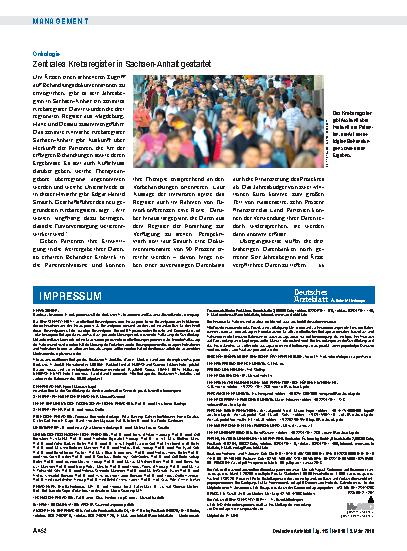 Vorschauseite 1: Onkologie: Zentrales Krebsregister in Sachsen-Anhalt gestartet