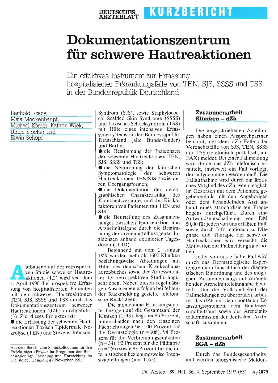 Vorschauseite 1: Dokumentationszentrum für schwere Hautreaktionen