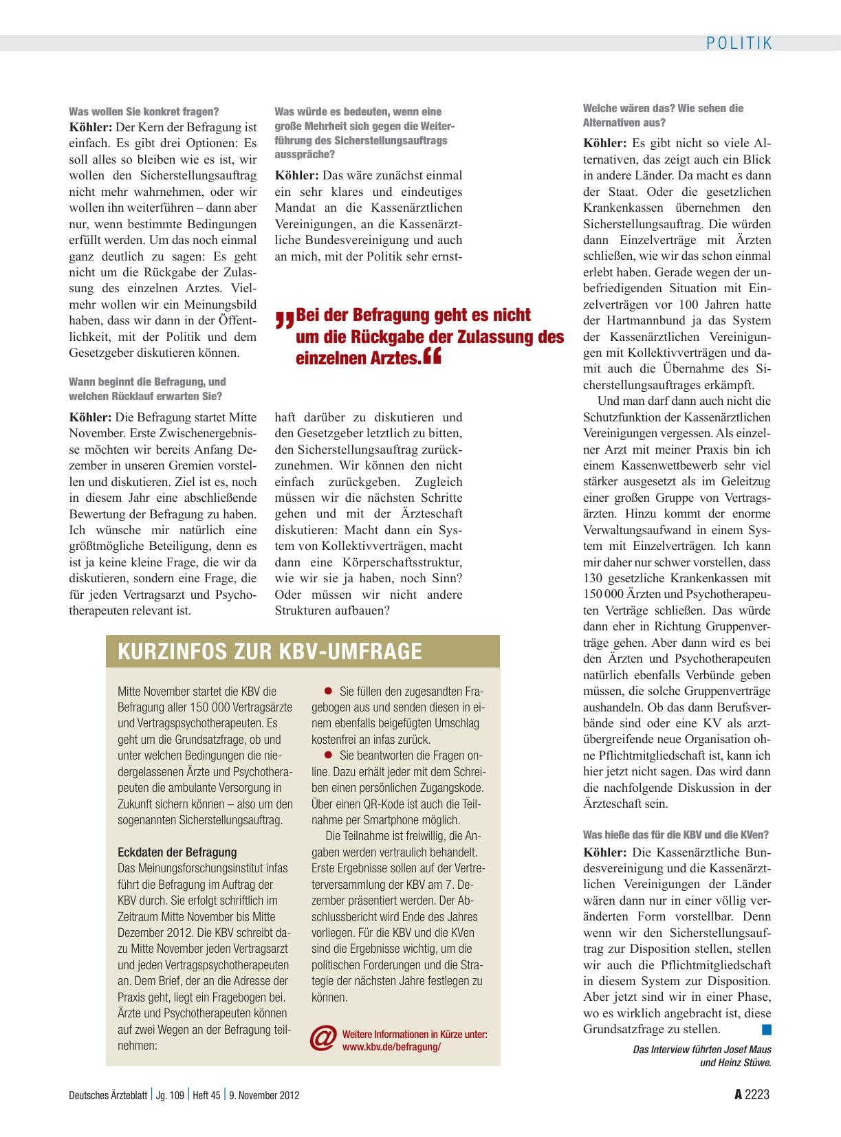 Vorschauseite 3: Interview mit Dr. med. Andreas Köhler, Vorstandsvorsitzender der Kassenärztlichen Bundesvereinigung: Sicherstellung – Freiheit oder Fessel?