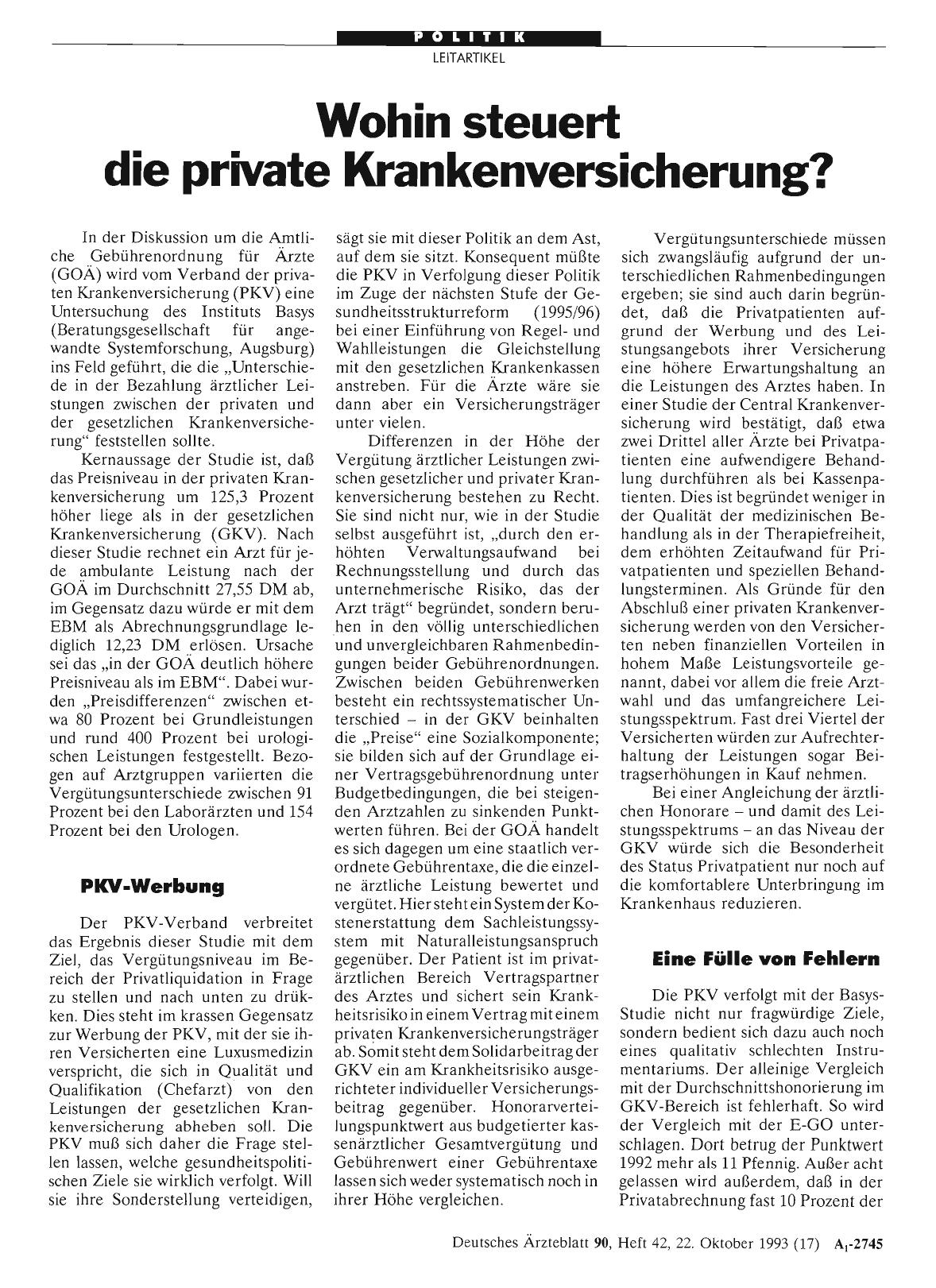 Vorschauseite 1: Wohin steuert die private Krankenversicherung?