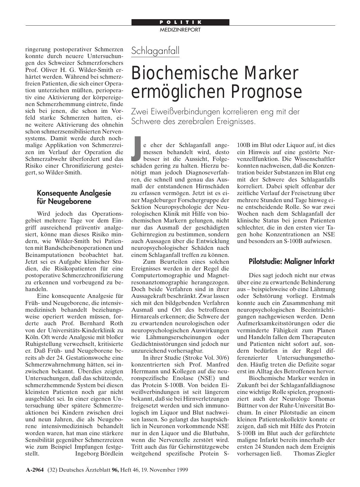 Vorschauseite 1: Schlaganfall: Biochemische Marker ermöglichen Prognose