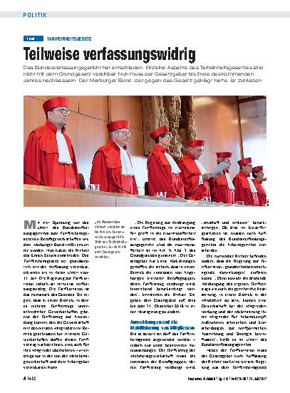 Vorschauseite 1: Tarifeinheitsgesetz: Teilweise verfassungswidrig