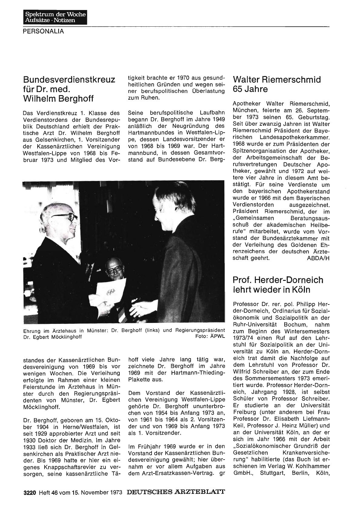 Vorschauseite 1: Bundesverdienstkreuz für Dr. med. Wilhelm Berghoff
