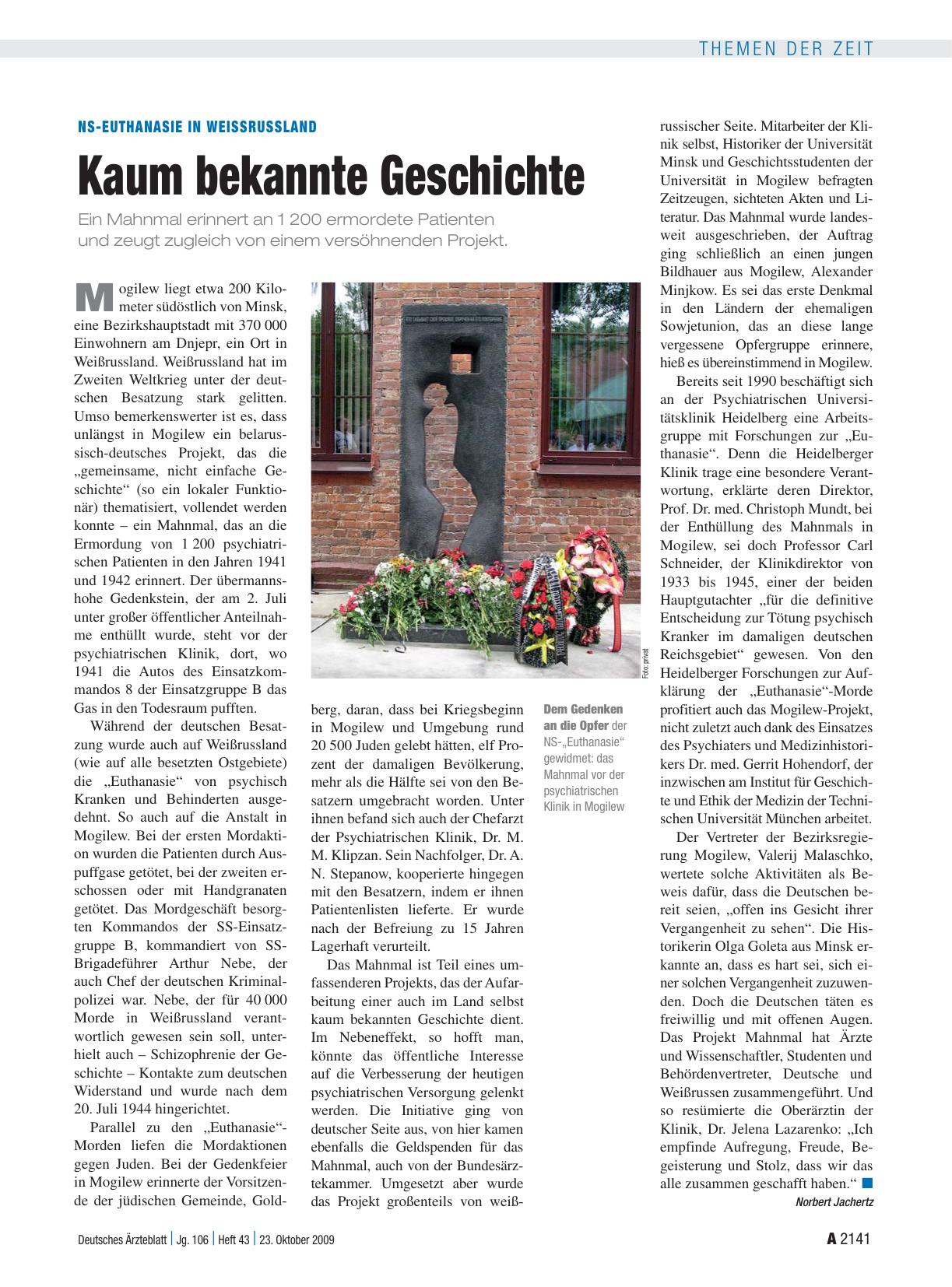 Vorschauseite 1: NS-Euthanasie in Weissrussland: Kaum bekannte Geschichte
