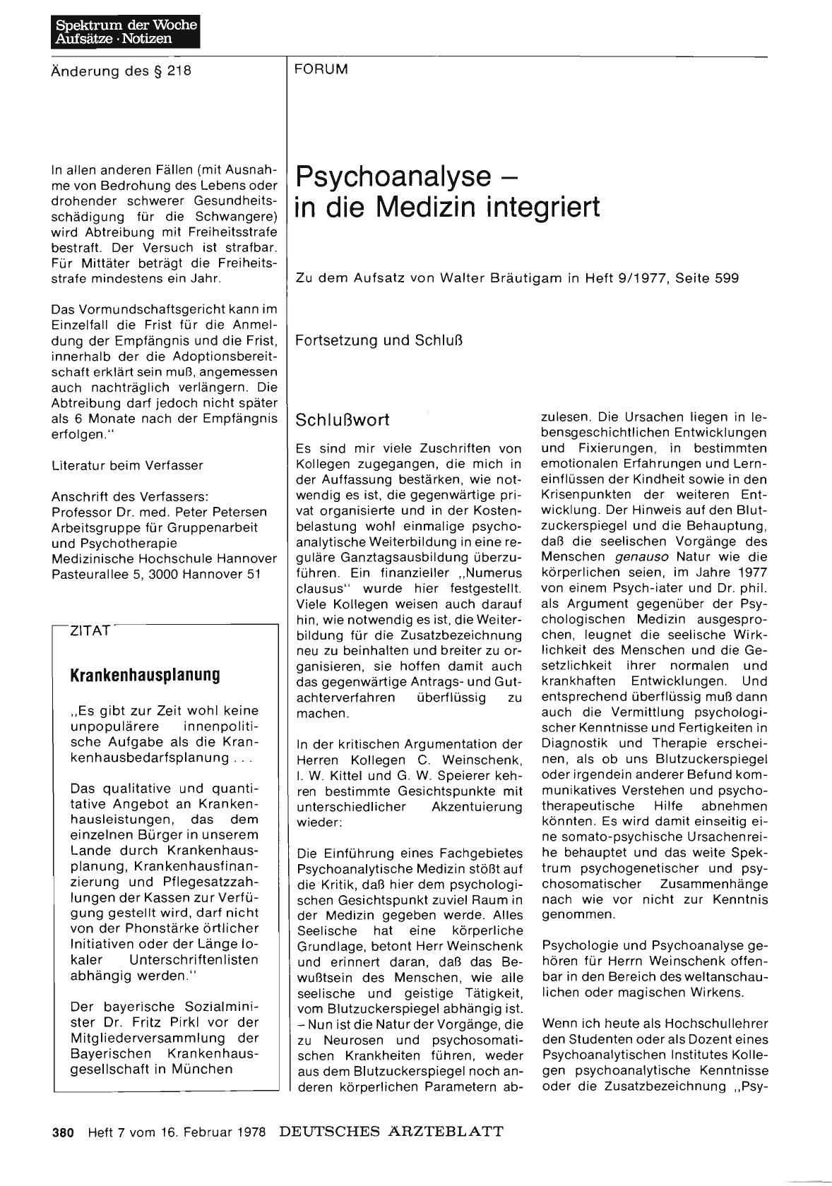Vorschauseite 1: Psychoanalyse — in die Medizin integriert