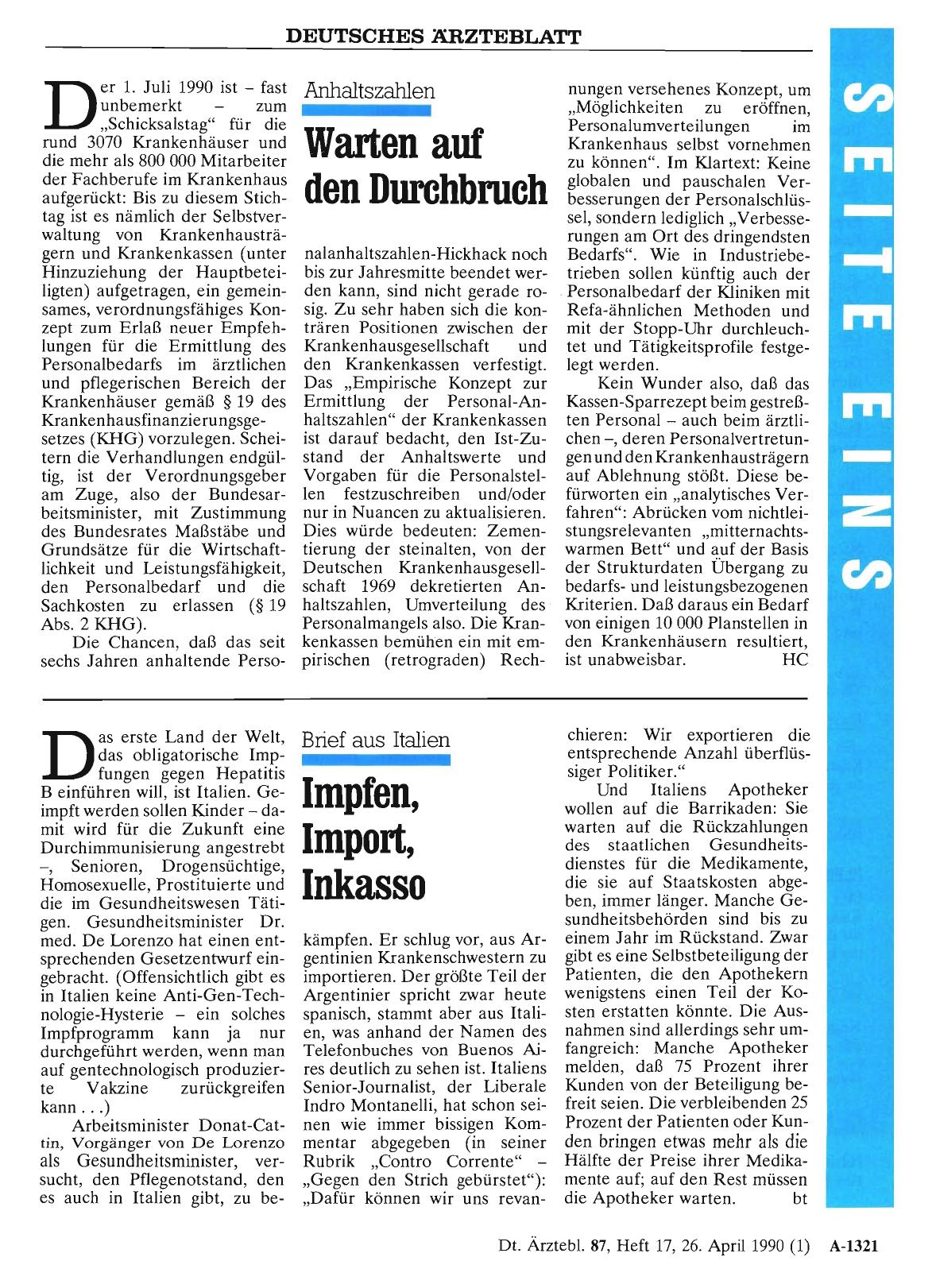Vorschauseite 1: Brief aus Italien: Impfen, Import, Inkasso