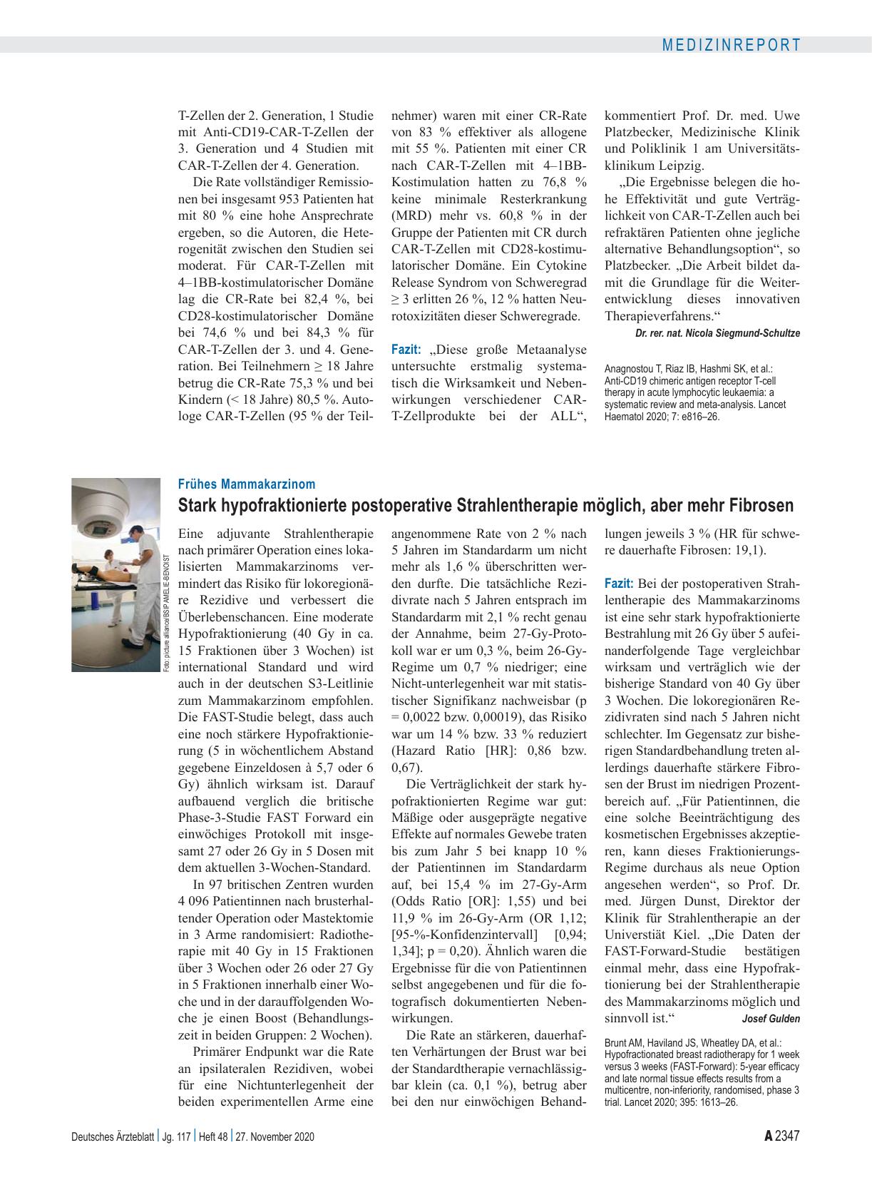 Vorschauseite 1: Frühes Mammakarzinom: Stark hypofraktionierte postoperative Strahlentherapie möglich, aber mehr Fibrosen