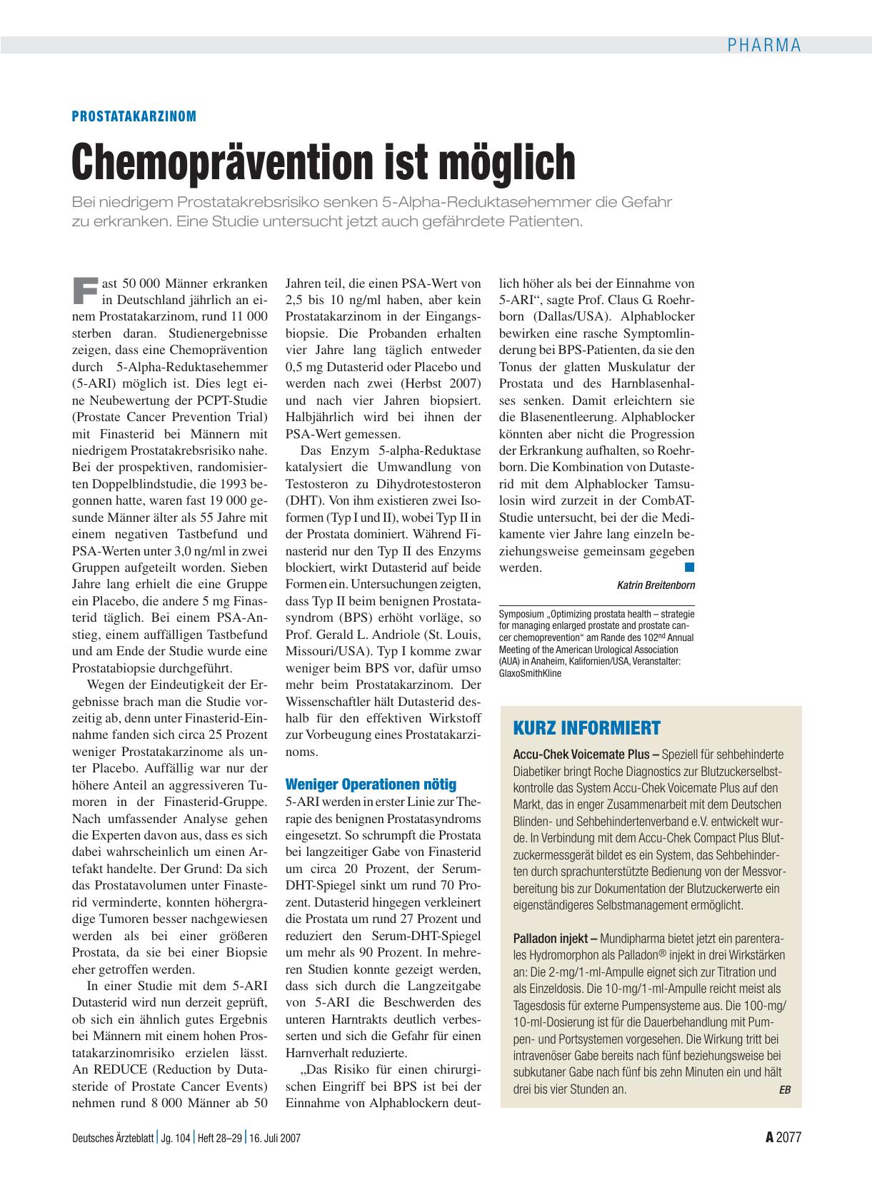 Vorschauseite 1: Prostatakarzinom: Chemoprävention ist möglich