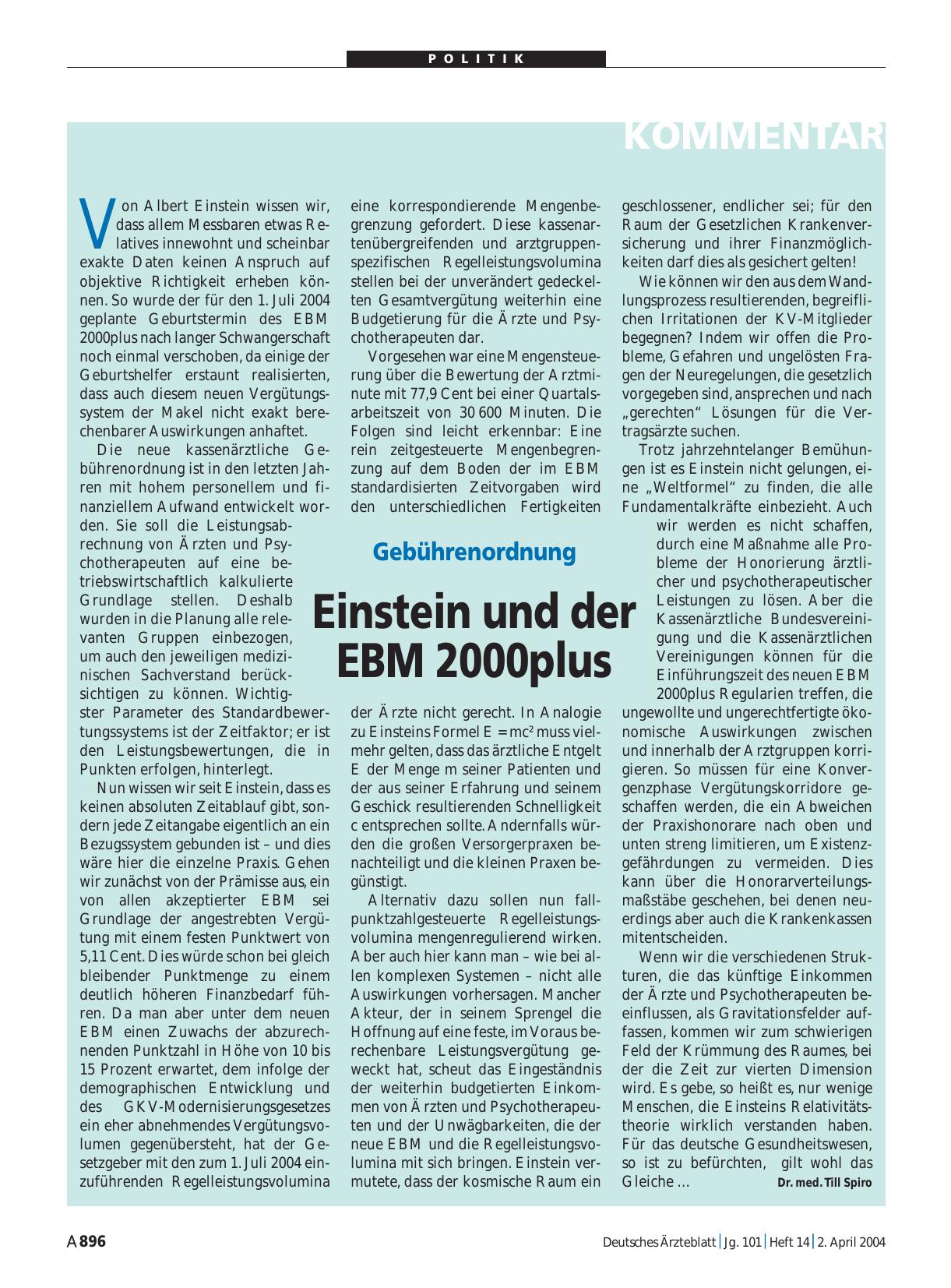Vorschauseite 1: Gebührenordnung: Einstein und der EBM 2000plus