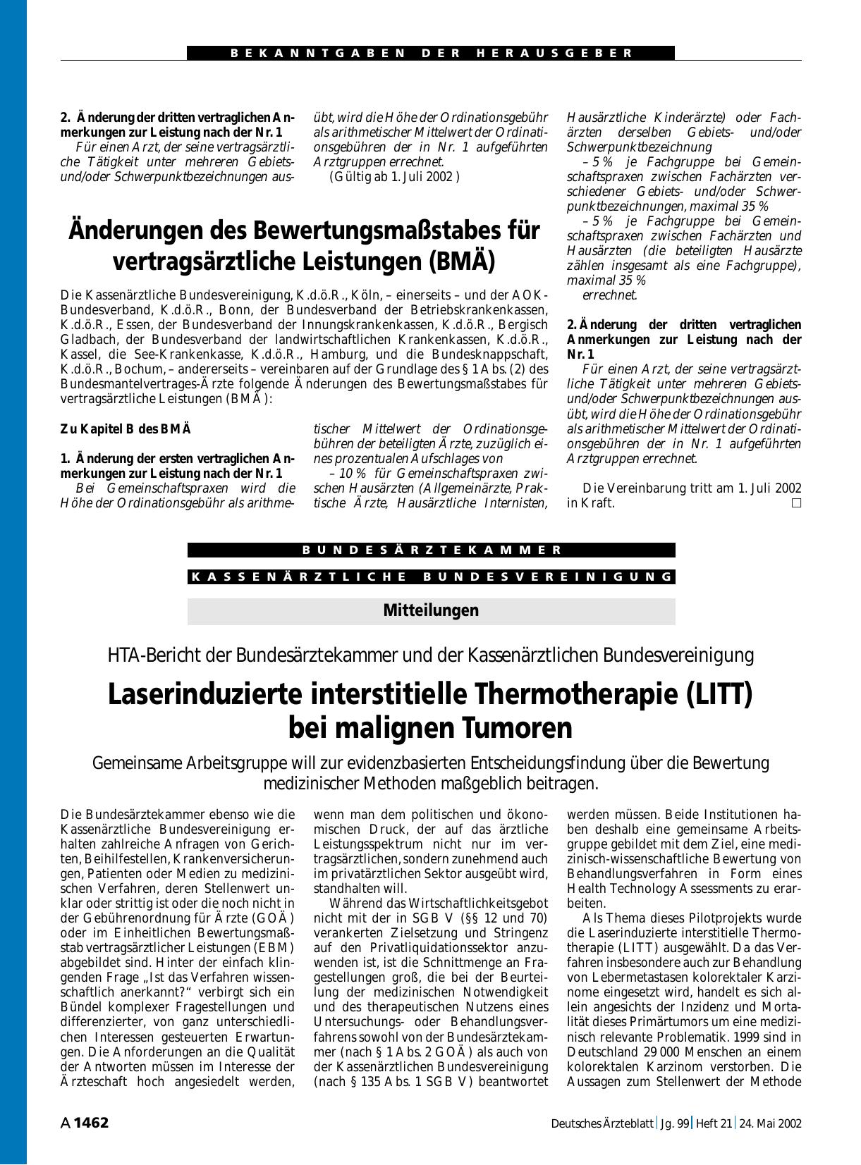 Vorschauseite 1: Änderungen des Bewertungsmaßstabes für vertragsärztliche Leistungen (BMÄ)