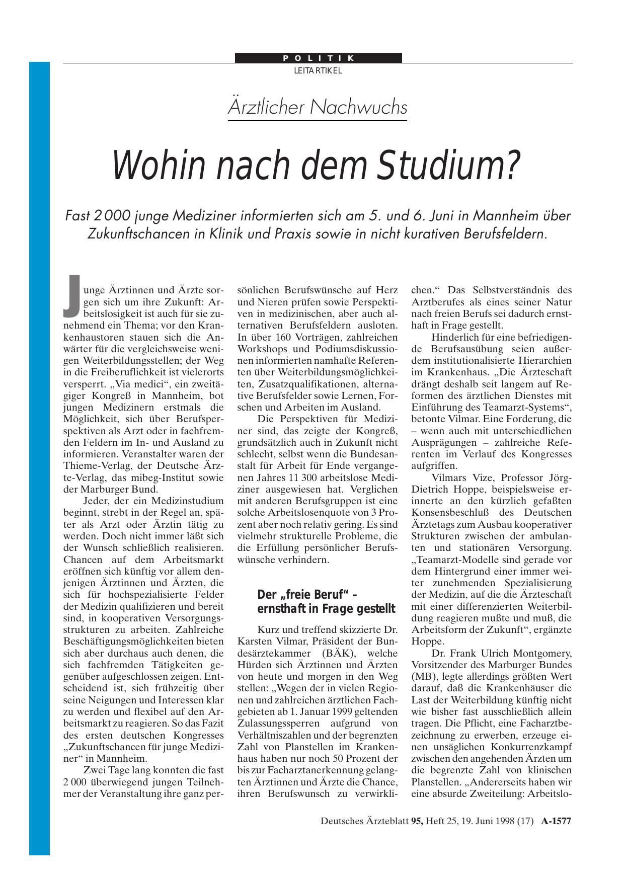 Vorschauseite 1: Ärztlicher Nachwuchs: Wohin nach dem Studium?