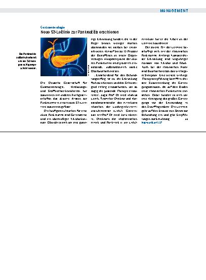 Vorschauseite 1: Gastroenterologie: Neue S3-Leitlinie zur Pankreatitis erschienen