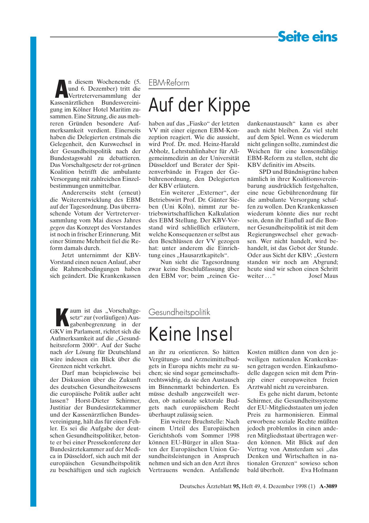 Vorschauseite 1: EBM-Reform: Auf der Kippe