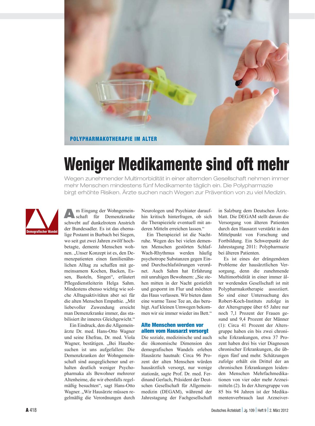 Vorschauseite 1: Polypharmakotherapie im Alter: Weniger Medikamente sind oft mehr