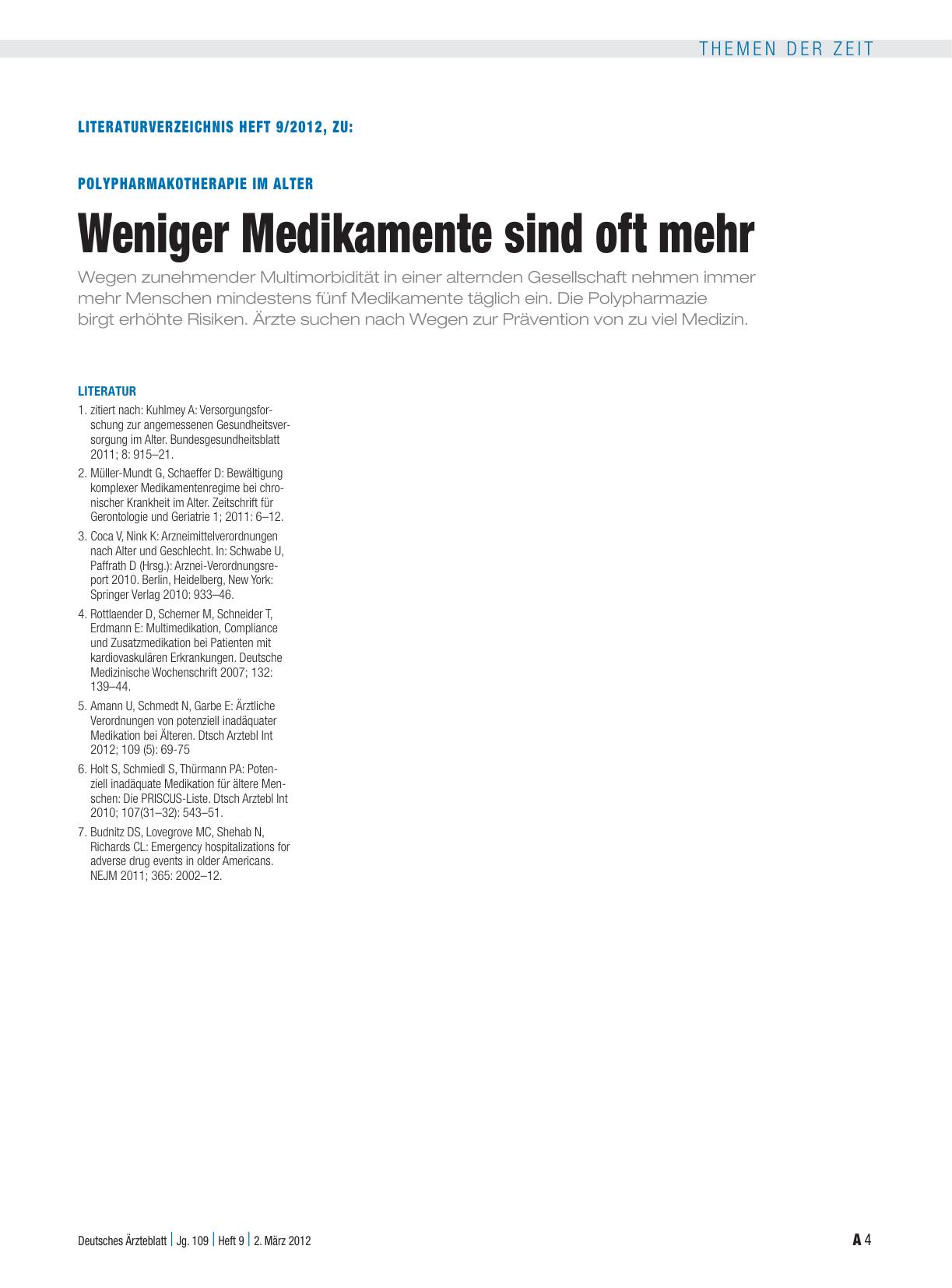 Vorschauseite 4: Polypharmakotherapie im Alter: Weniger Medikamente sind oft mehr