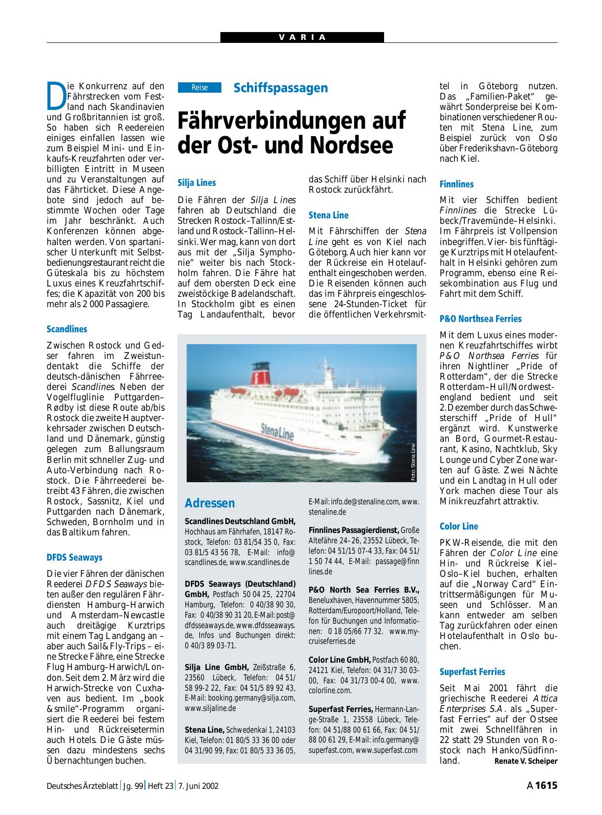 Vorschauseite 1: Schiffspassagen: Fährverbindungen auf der Ostund Nordsee