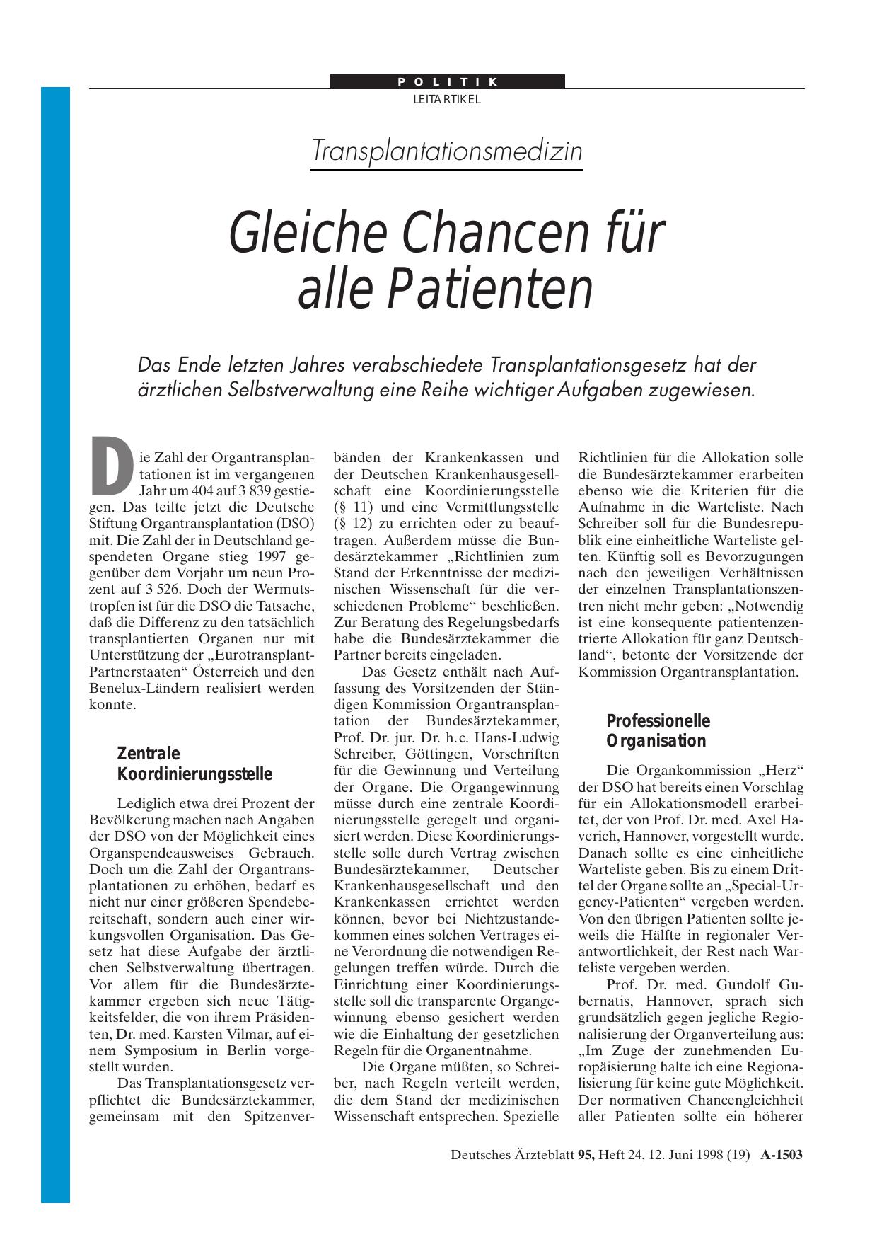 Vorschauseite 1: Transplantationsmedizin: Gleiche Chancen für alle Patienten