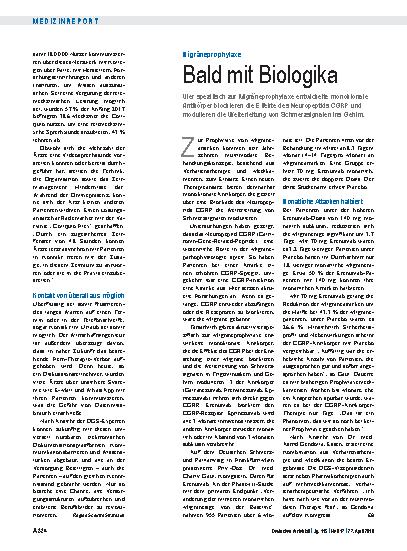 Vorschauseite 1: Migräneprophylaxe: Bald mit Biologika