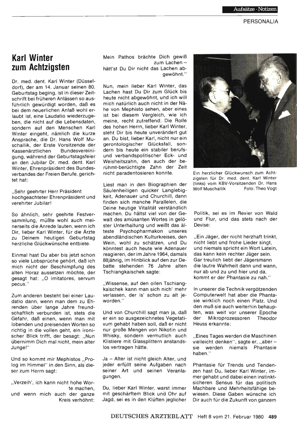 Vorschauseite 1: Karl Winter zum Achtzigsten