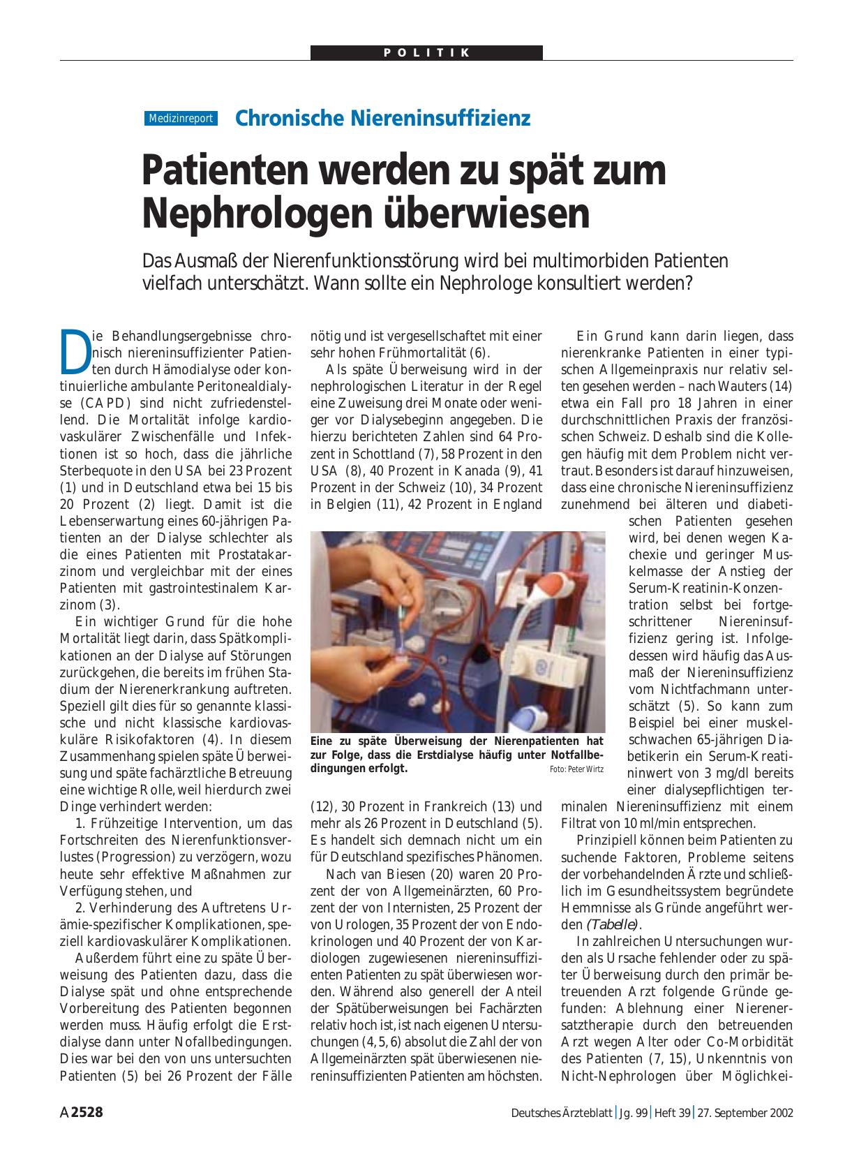 Vorschauseite 1: Chronische Niereninsuffizienz: Patienten werden zu spät zum Nephrologen überwiesen