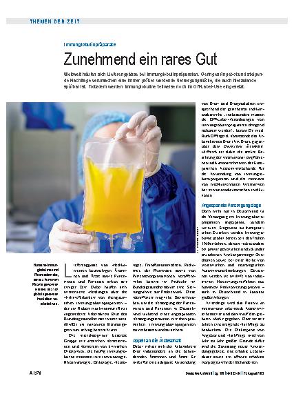 Vorschauseite 1: Immunglobulinpräparate: Zunehmend ein rares Gut