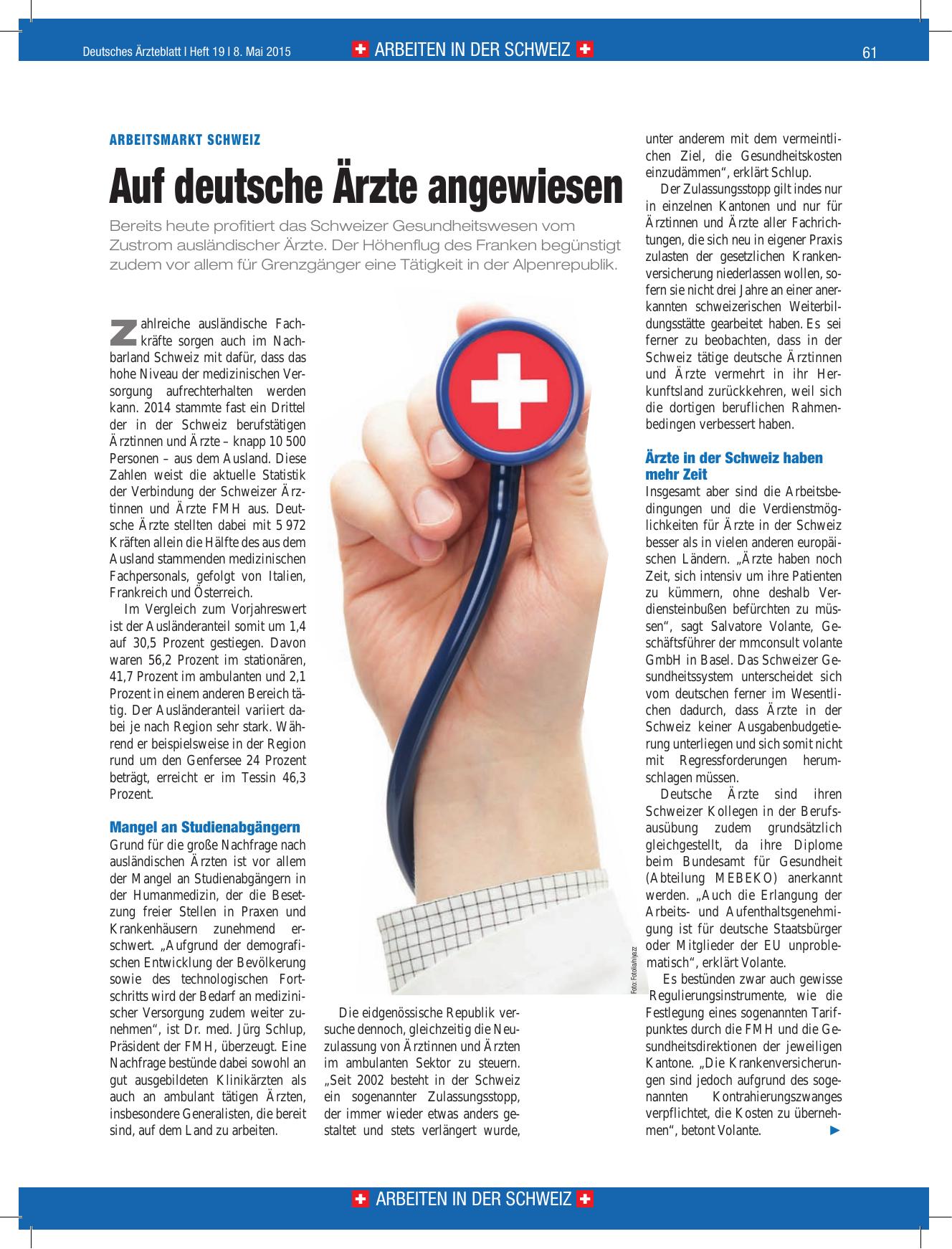 Vorschauseite 1: Arbeitsmarkt Schweiz: Auf deutsche Ärzte angewiesen