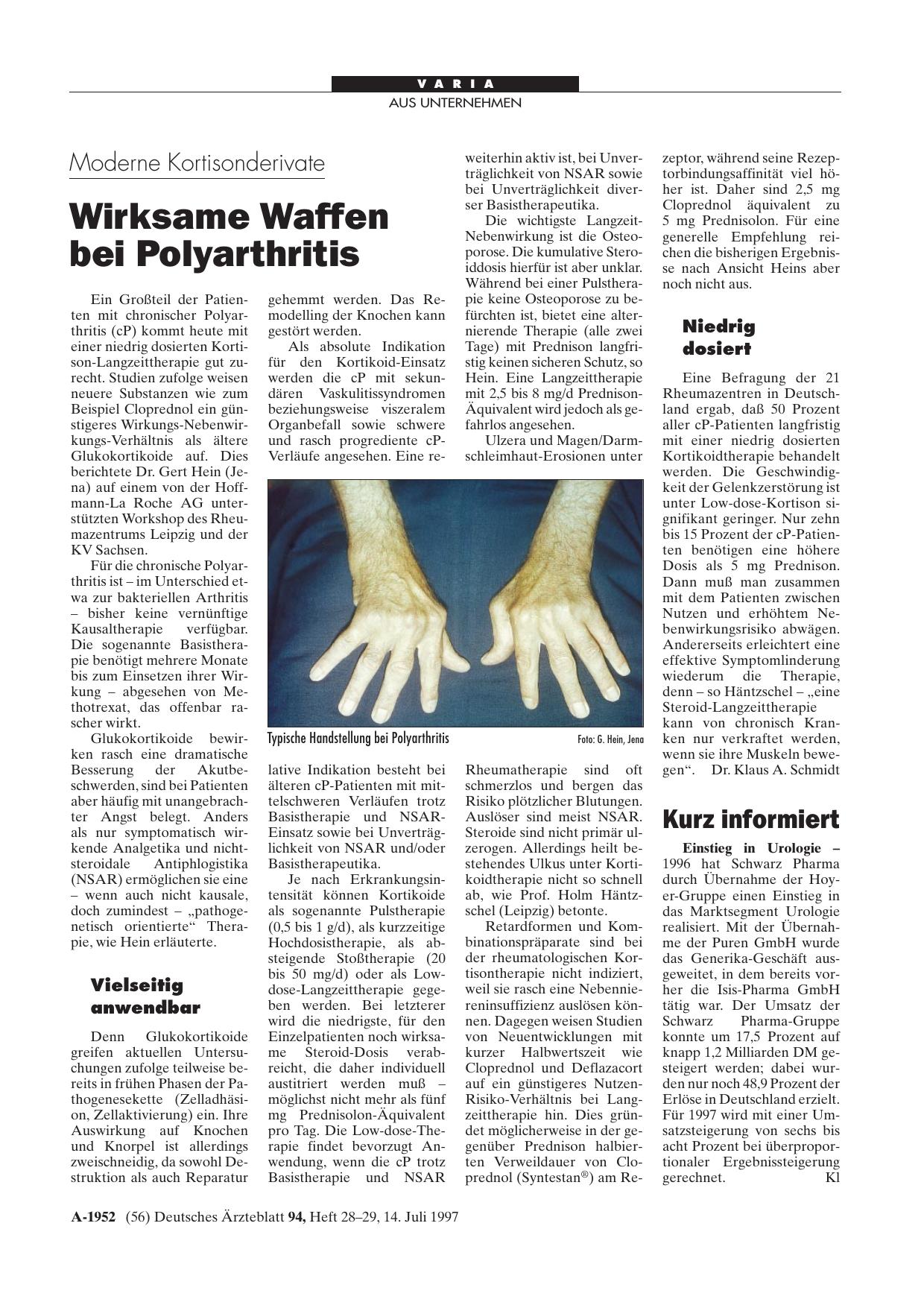 Vorschauseite 1: Moderne Kortisonderivate: Wirksame Waffen bei Polyarthritis