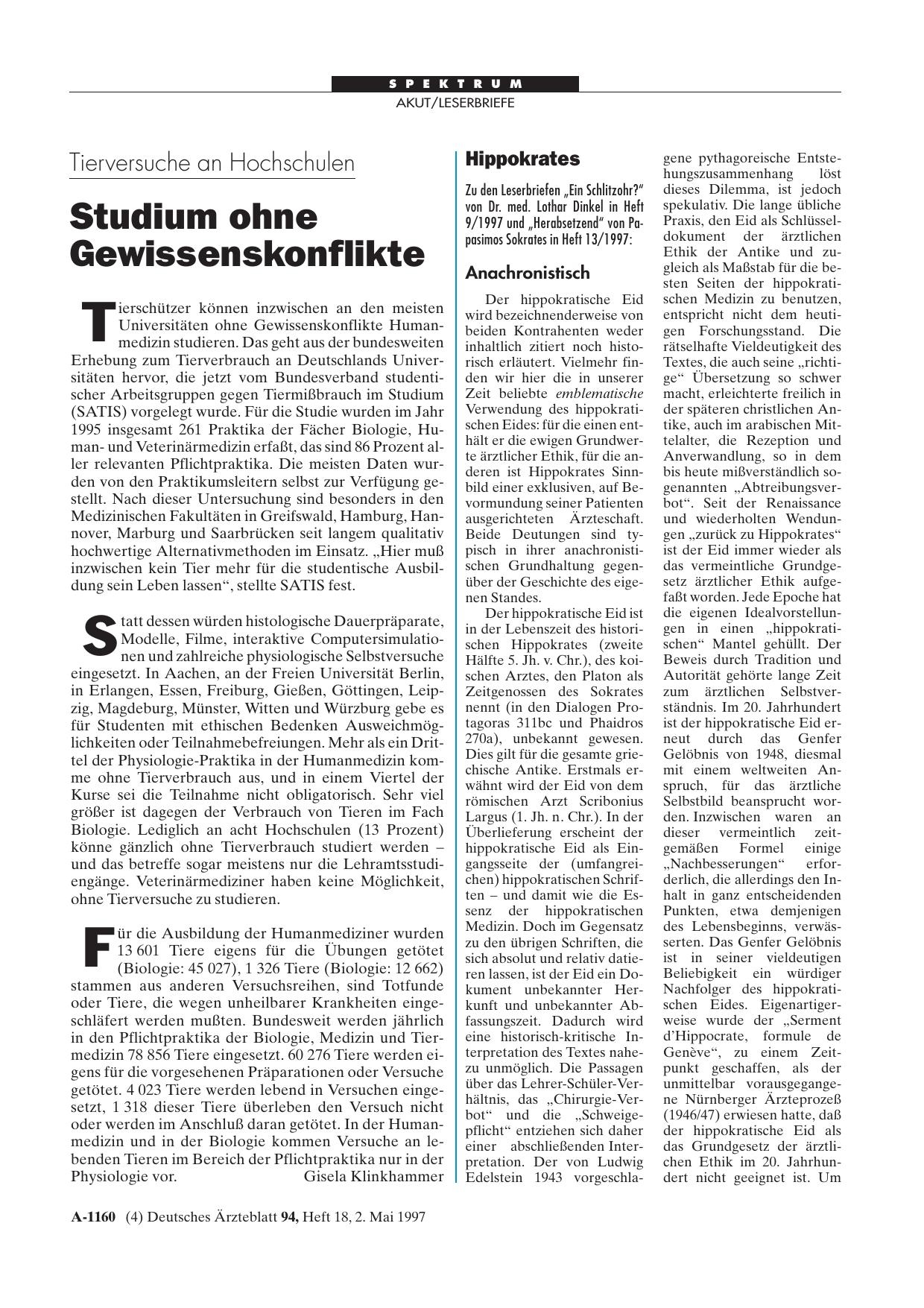 Vorschauseite 1: Tierversuche an Hochschulen: Studium ohne Gewissenskonflikte
