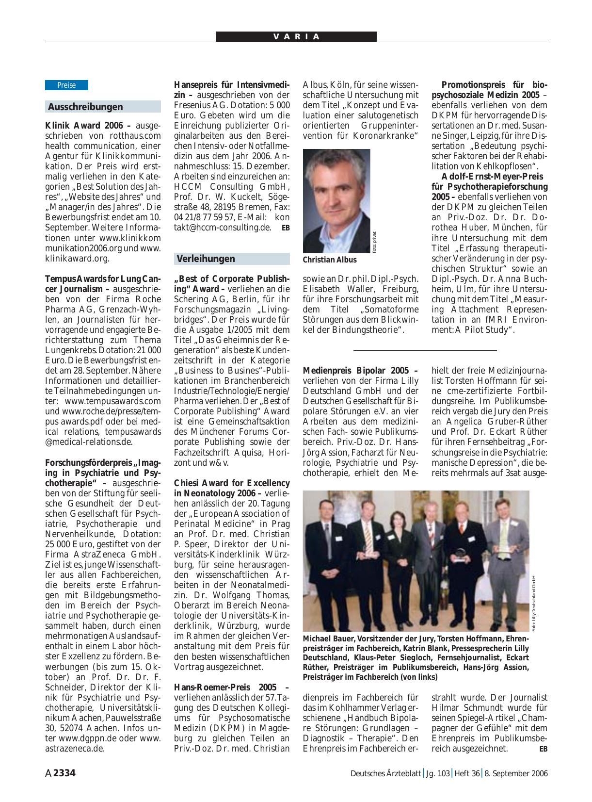 Vorschauseite 1: Verleihungen