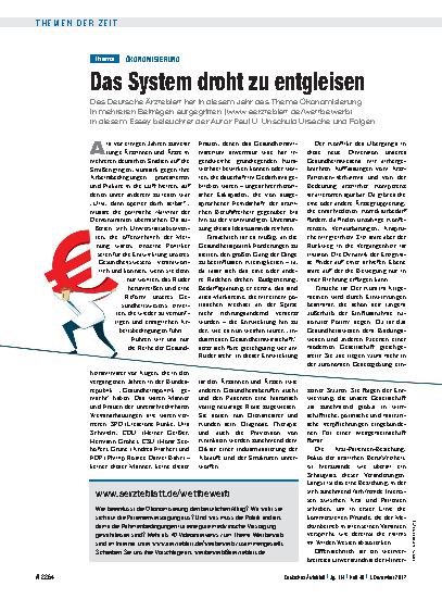 Vorschauseite 1: Ökonomisierung: Das System droht zu entgleisen