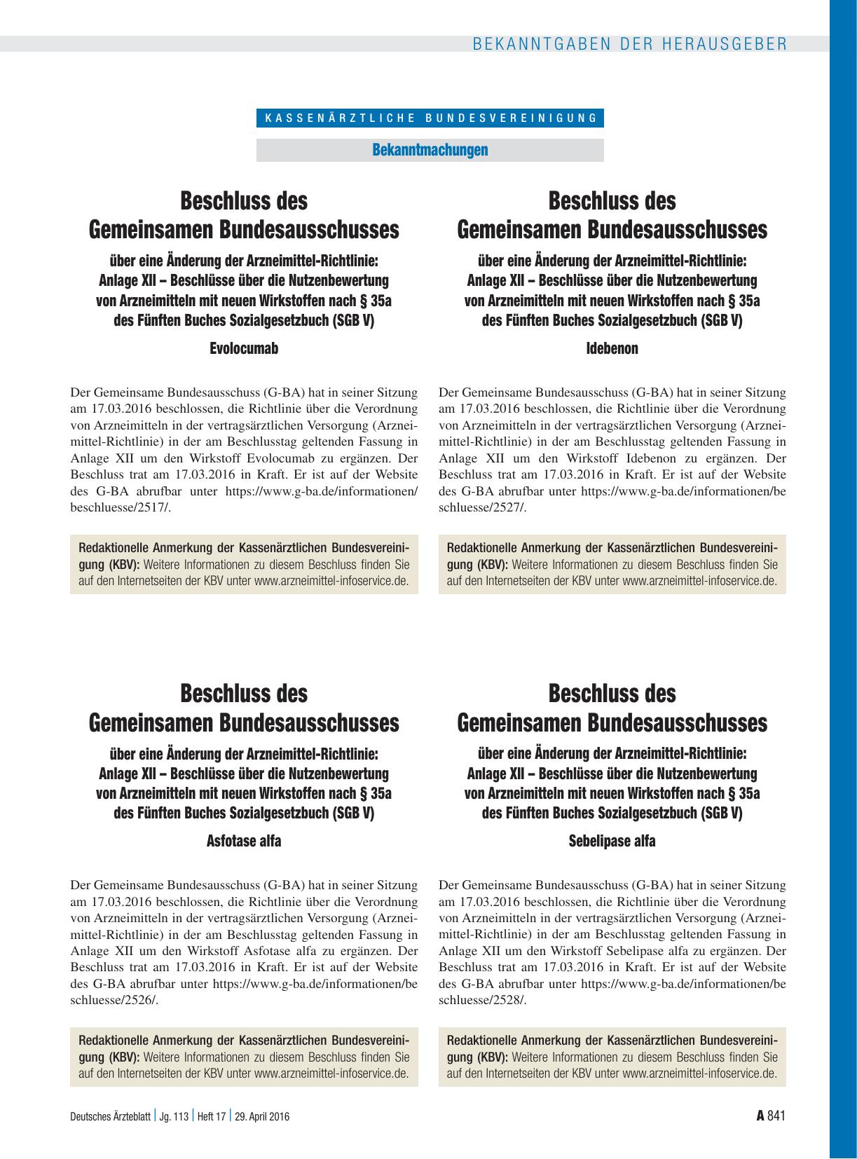 Vorschauseite 1: Beschluss des Gemeinsamen Bundesausschusses über eine Änderung der Arzneimittel-Richtlinie: Anlage XII – Beschlüsse über die Nutzenbewertung von Arzneimitteln mit neuen Wirkstoffe…