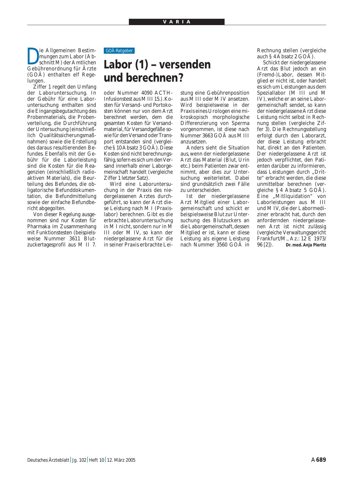 Vorschauseite 1: Labor (1) – versenden und berechnen?