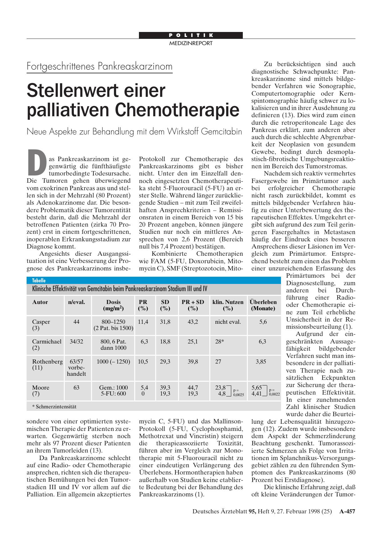 Vorschauseite 1: Fortgeschrittenes Pankreaskarzinom: Stellenwert einer palliativen Chemotherapie