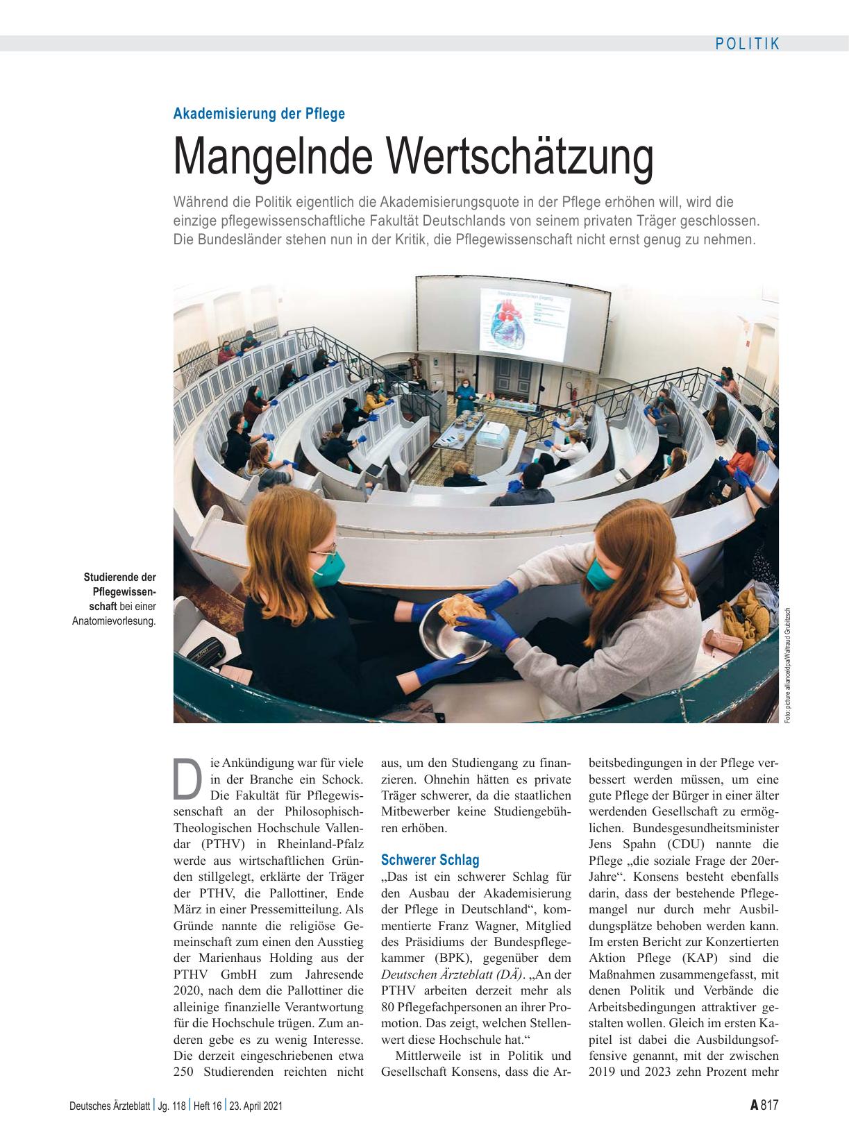 Vorschauseite 1: Akademisierung der Pflege: Mangelnde Wertschätzung