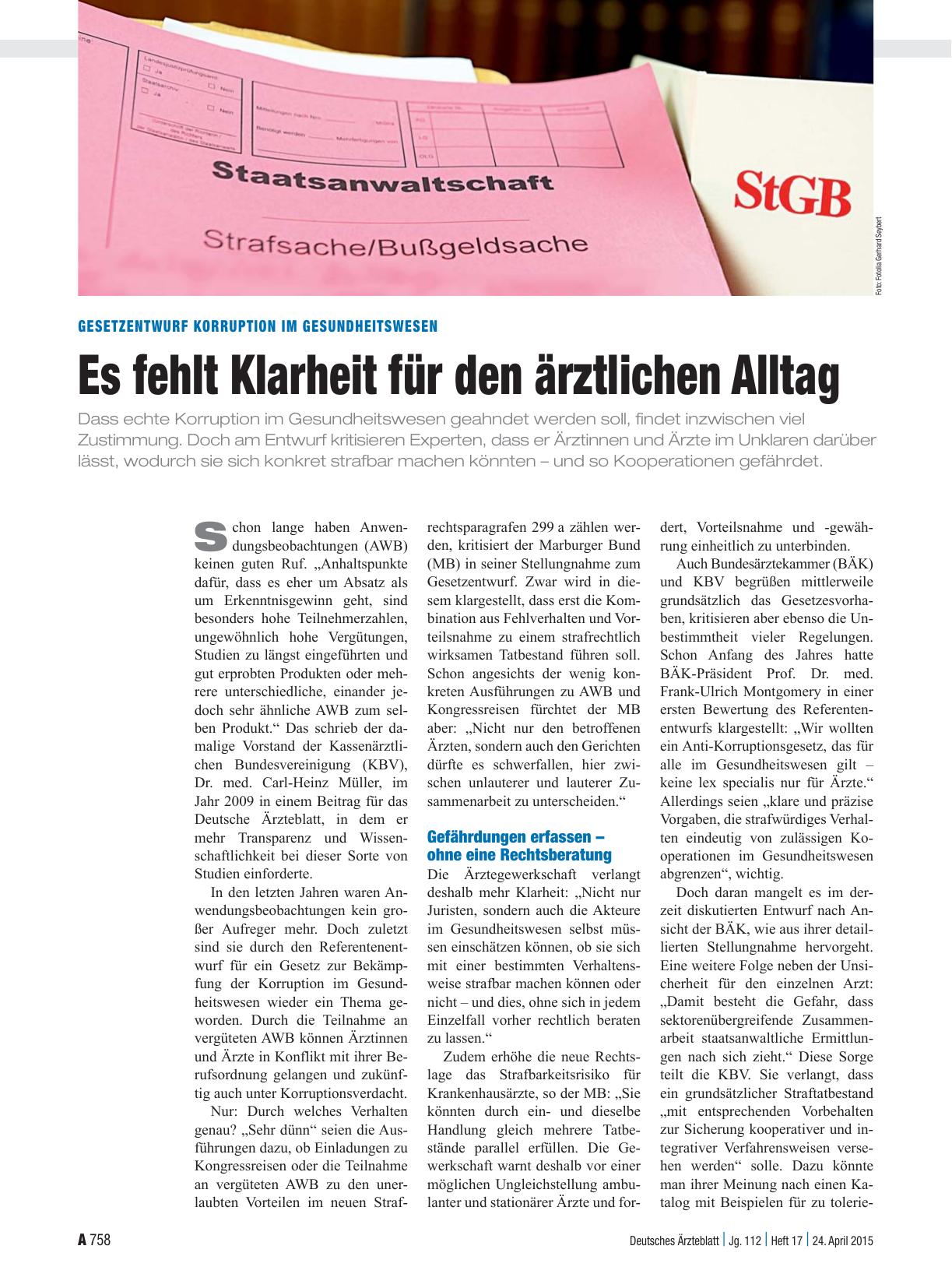Vorschauseite 1: Gesetzentwurf Korruption im Gesundheitswesen: Es fehlt Klarheit für den ärztlichen Alltag