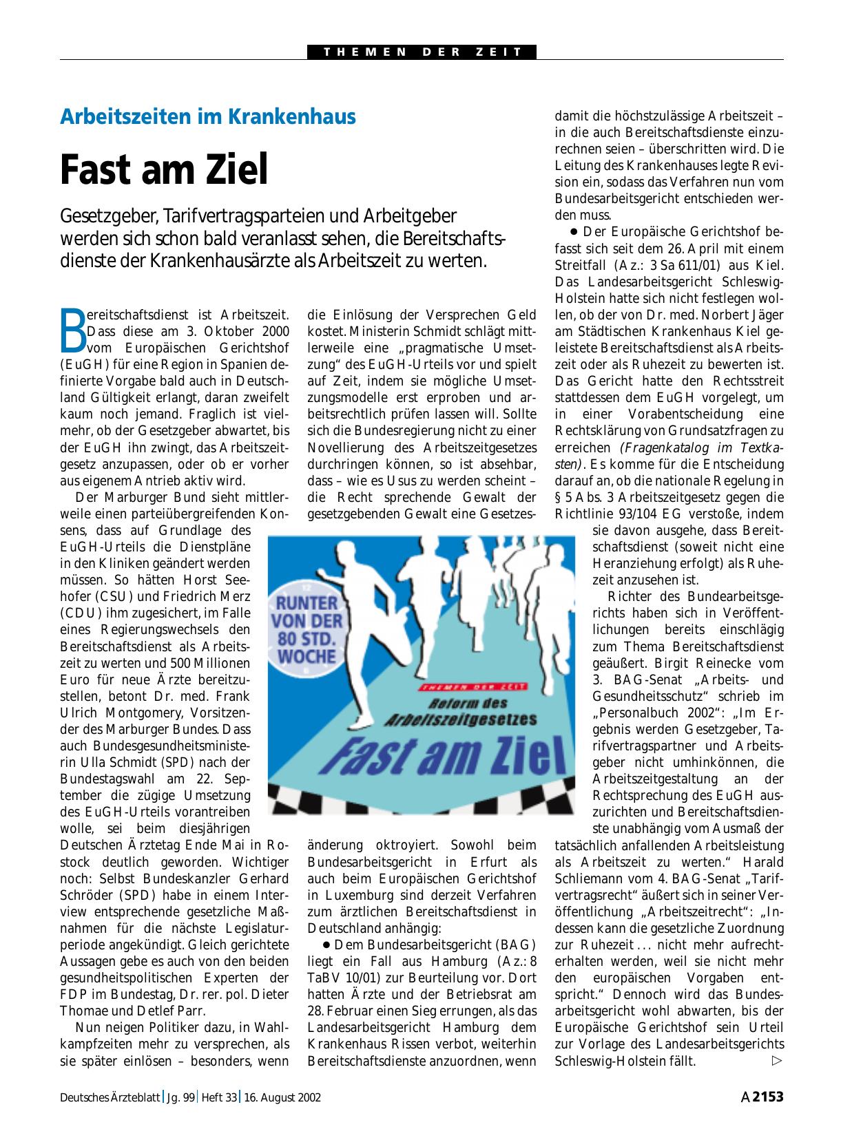 Vorschauseite 1: Arbeitszeiten im Krankenhaus: Fast am Ziel