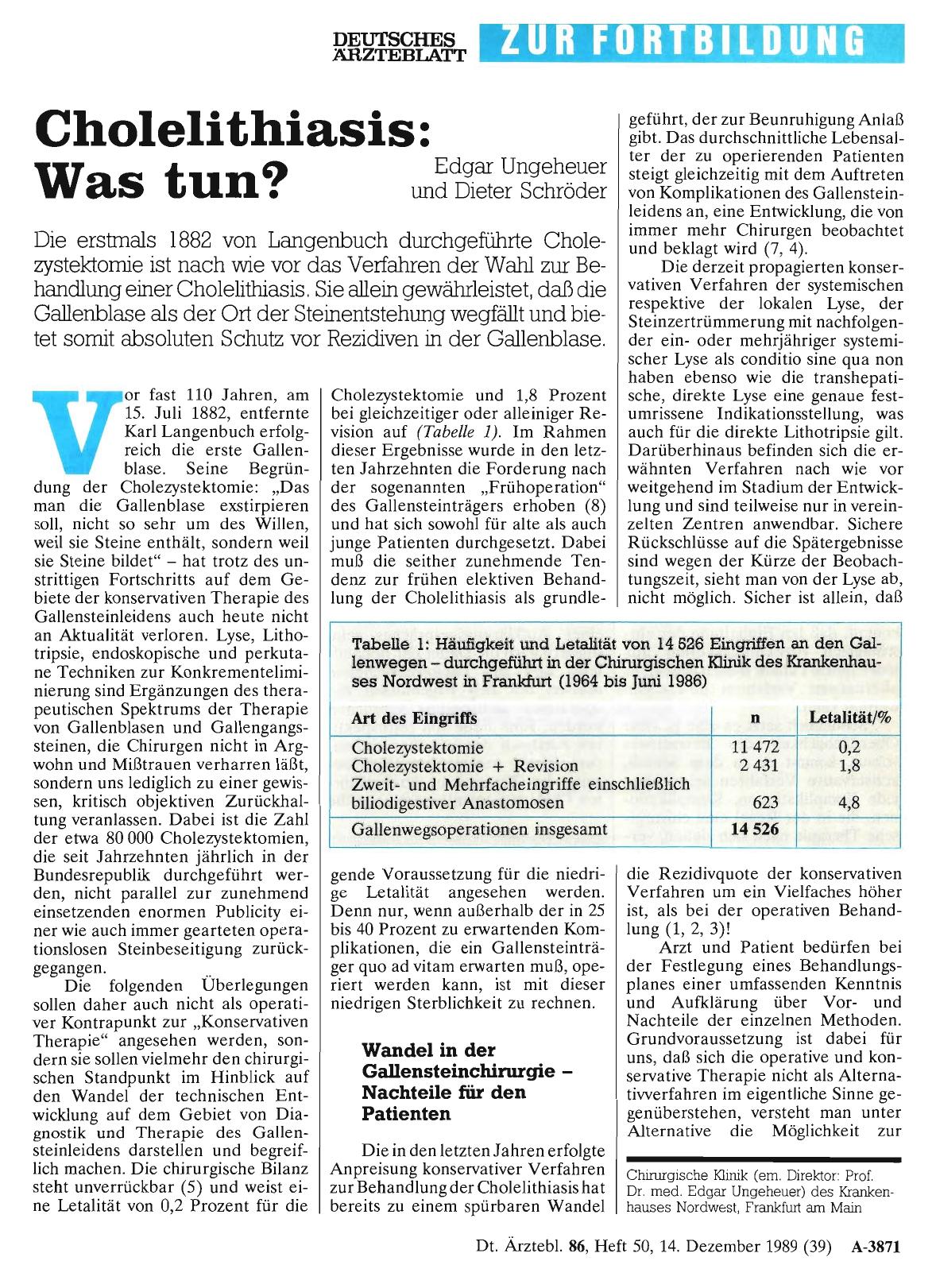 Vorschauseite 1: Cholelithiasis: Was tun?