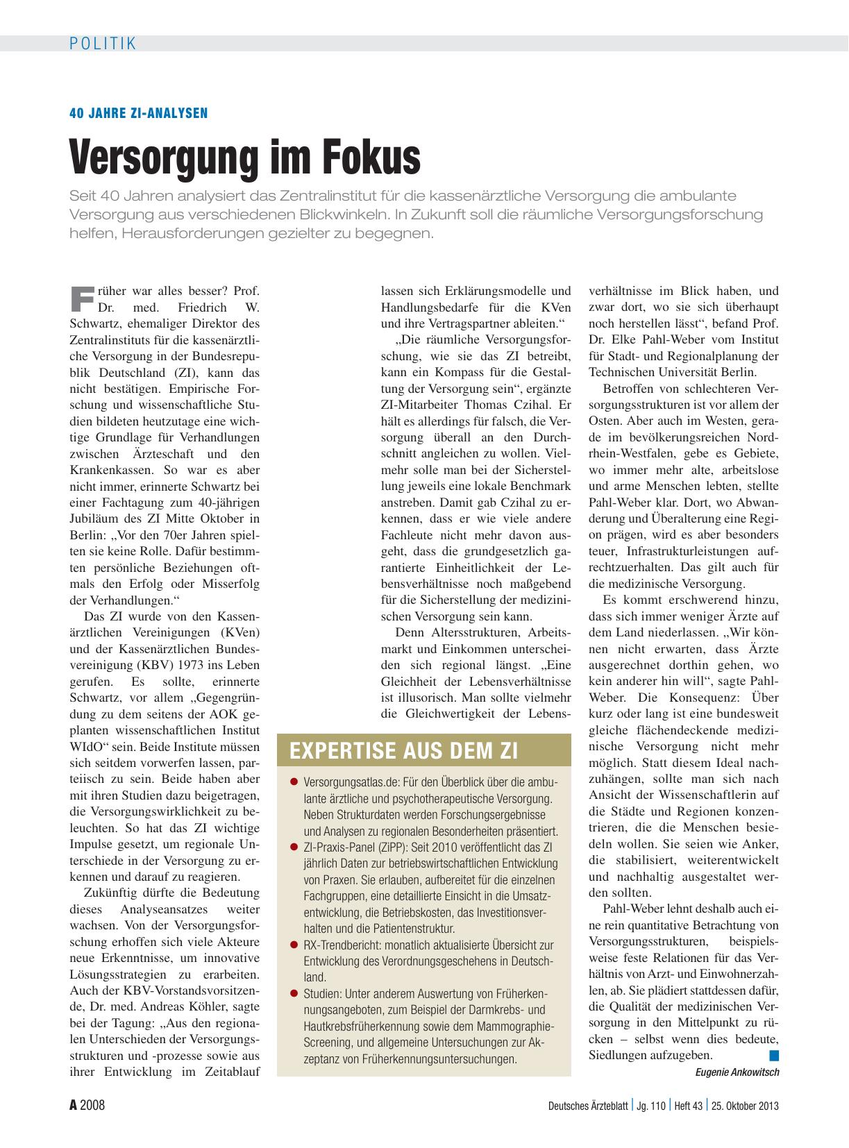 Vorschauseite 1: 40 Jahre ZI-Analysen: Versorgung im Fokus