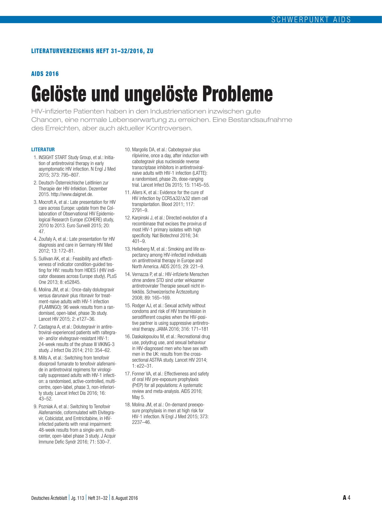 Vorschauseite 4: Aids 2016: Gelöste und ungelöste Probleme