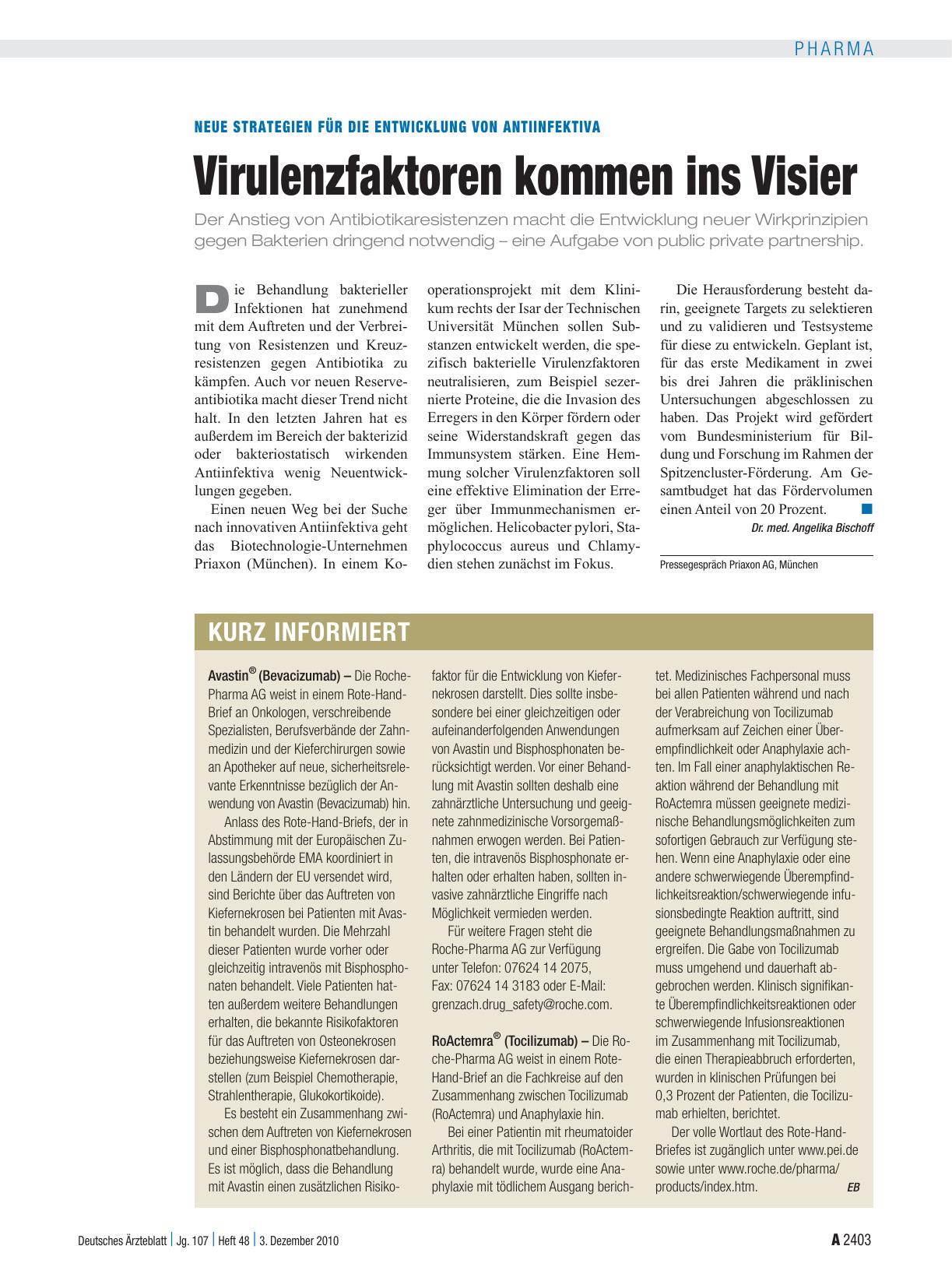Vorschauseite 1: Neue Strategien für die Entwicklung von Antiinfektiva: Virulenzfaktoren kommen ins Visier