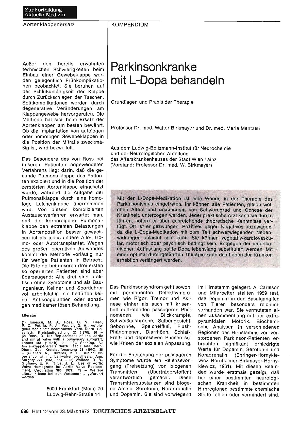 Vorschauseite 1: Parkinsonkranke mit L-Dopa behandeln