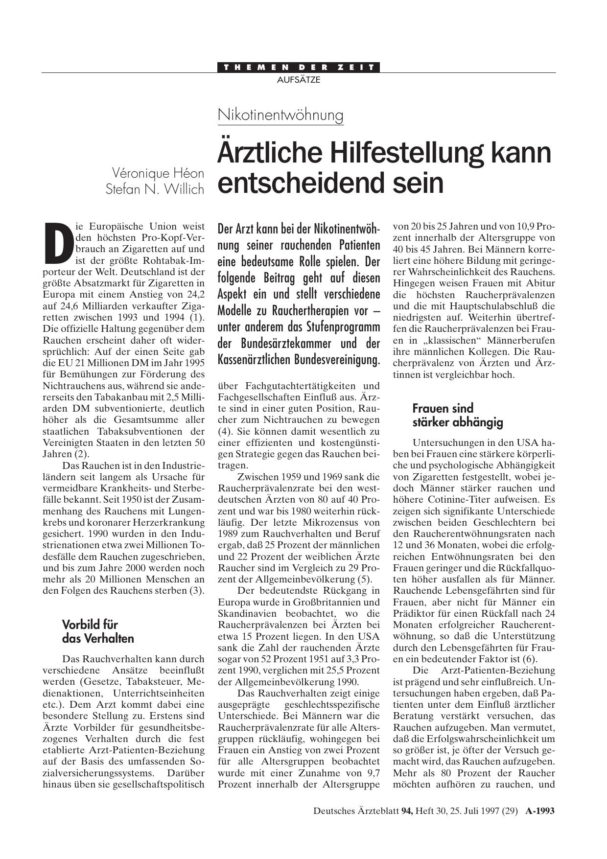 Vorschauseite 1: Nikotinentwöhnung: Ärztliche Hilfestellung kann entscheidend sein