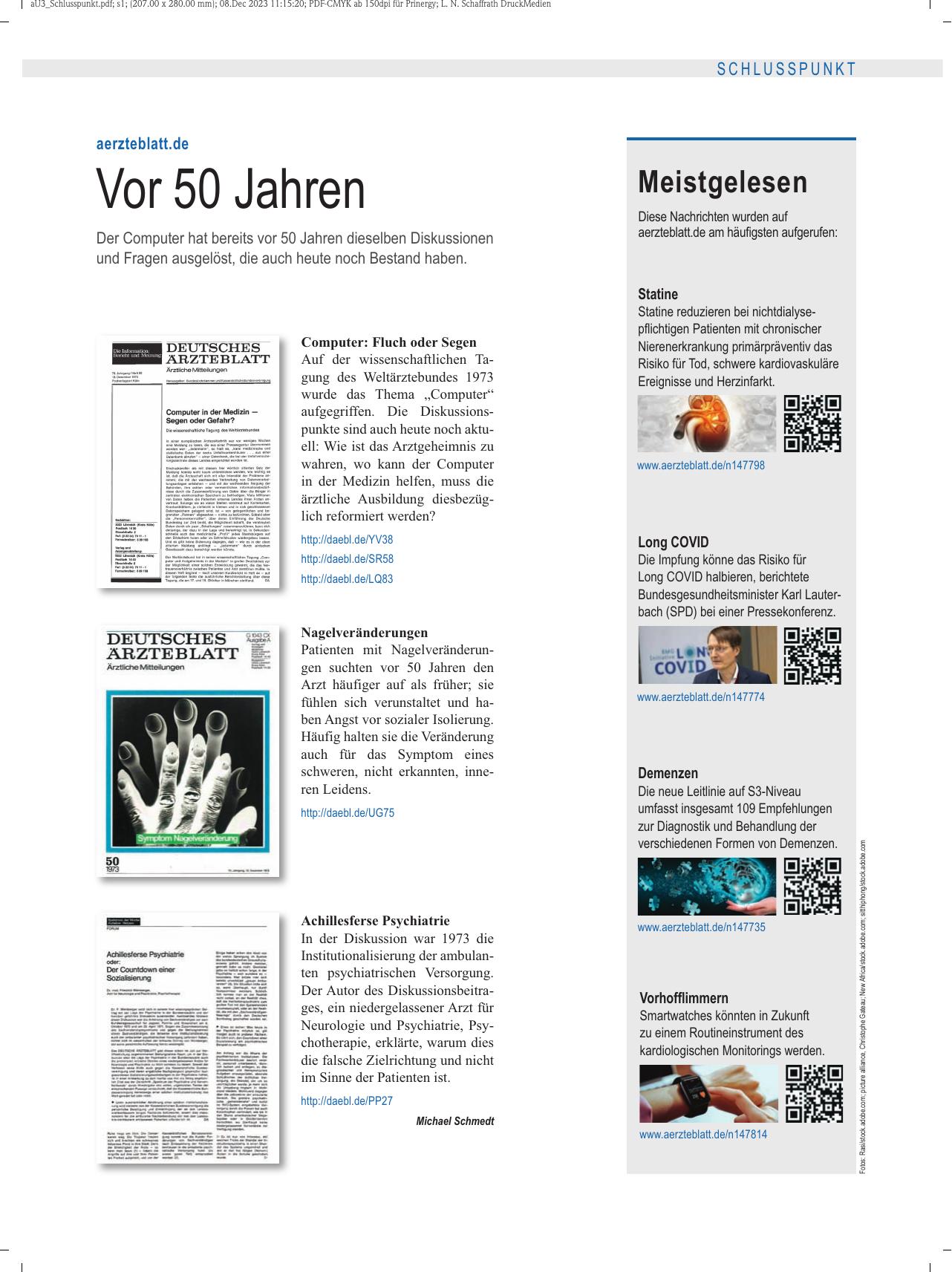 Vorschauseite 1: aerzteblatt.de: Vor 50 Jahren
