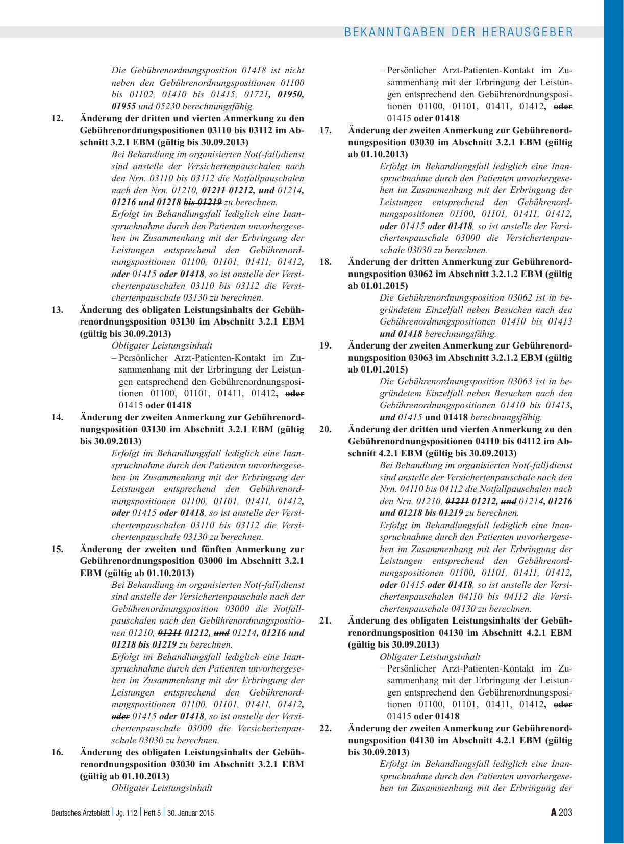 Vorschauseite 3: Beschluss des Bewertungsausschusses nach § 87 Abs. 1 Satz 1 SGB V in seiner 341. Sitzung am 17. Dezember 2014 zur Änderung des Einheitlichen Bewertungsmaßstabes (EBM)