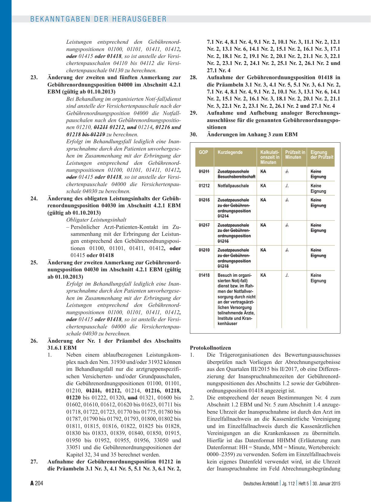 Vorschauseite 4: Beschluss des Bewertungsausschusses nach § 87 Abs. 1 Satz 1 SGB V in seiner 341. Sitzung am 17. Dezember 2014 zur Änderung des Einheitlichen Bewertungsmaßstabes (EBM)