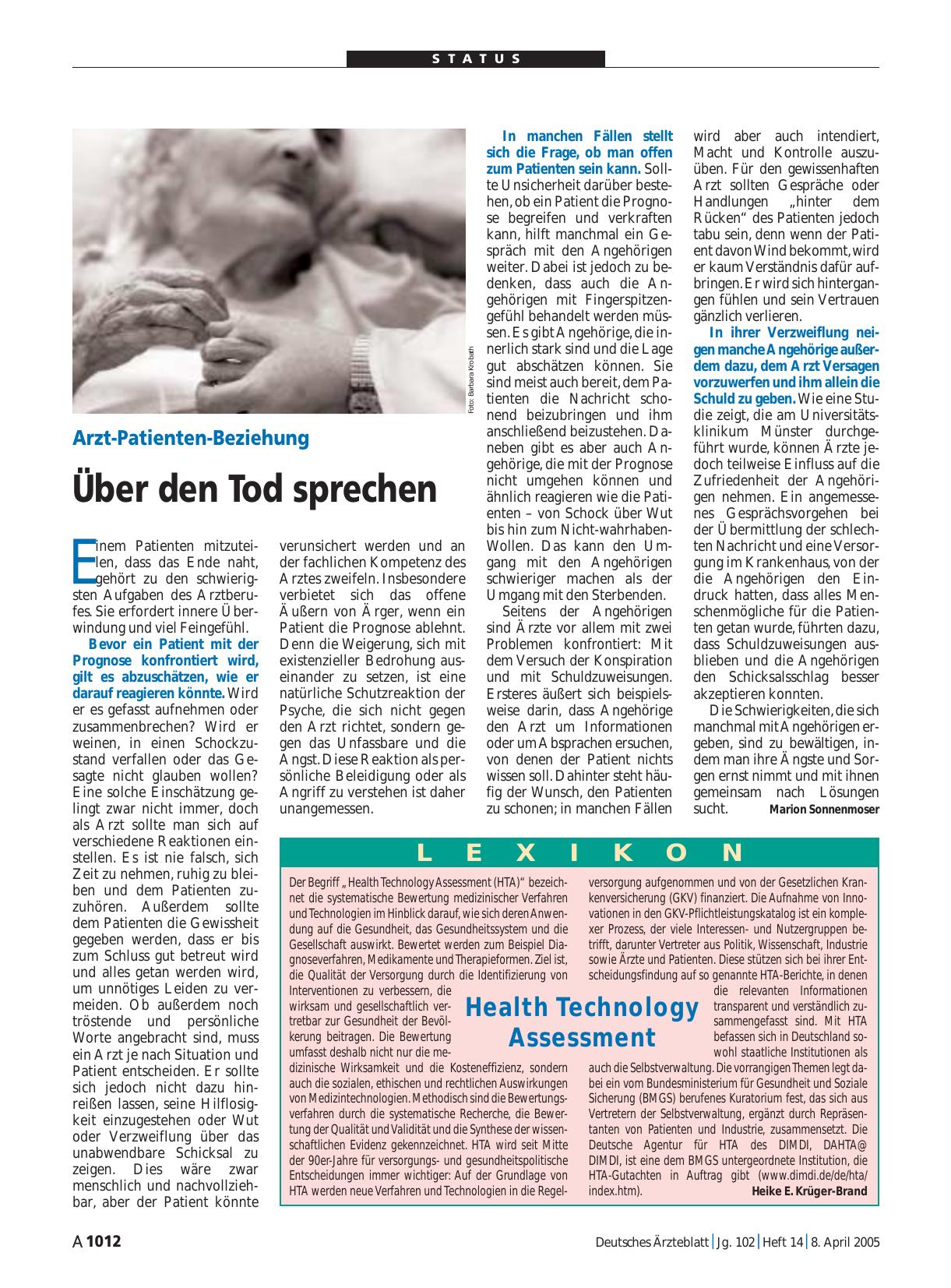 Vorschauseite 1: Arzt-Patienten-Beziehung: Über den Tod sprechen
