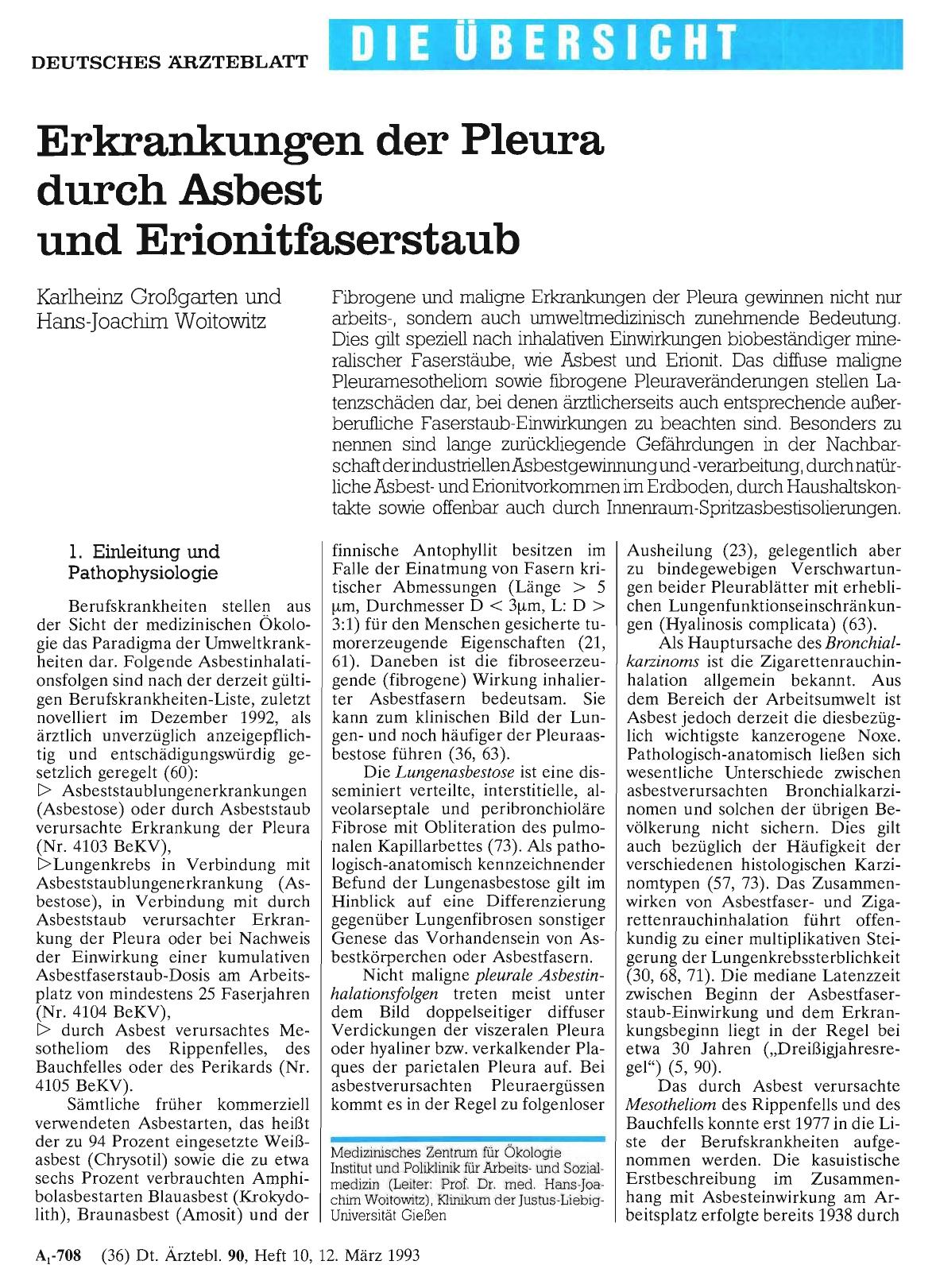 Vorschauseite 1: Erkrankungen der Pleura durch Asbest und Erionitfaserstaub